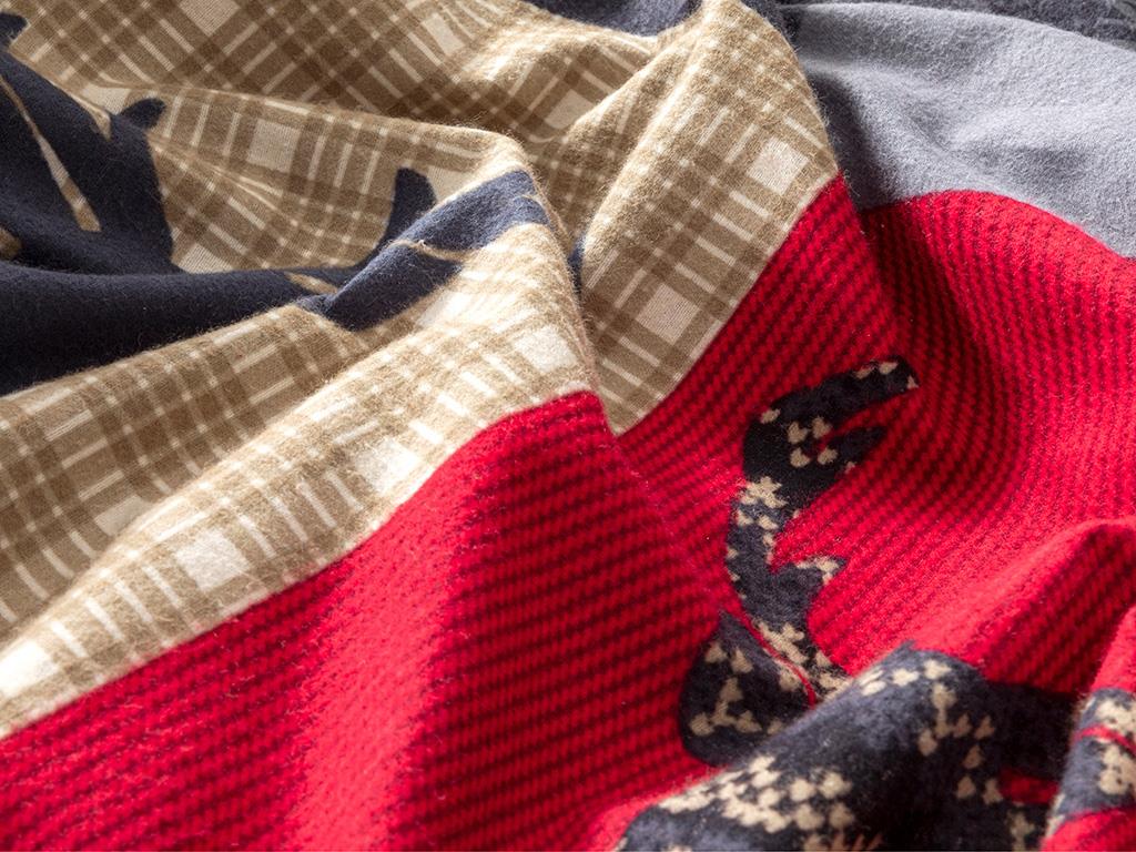 Patchy Deers Flanel Çift Kişilik Nevresim Takımı Koyu Mavi