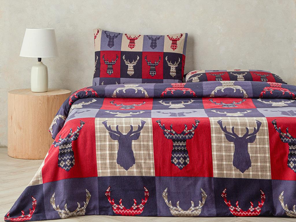 Patchy Deers Flanel Çift Kişilik Nevresim Takımı Koyu Mavi