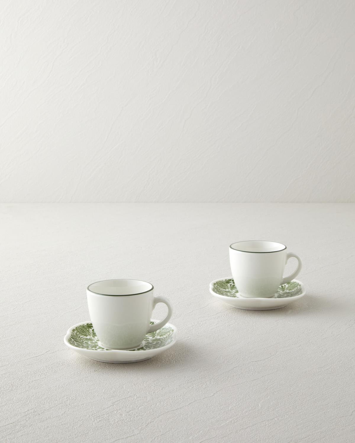 Petal Haven Bone Porselen 4 Parça 2 Kişilik Kahve Fincan Takımı 90 ml Yeşil