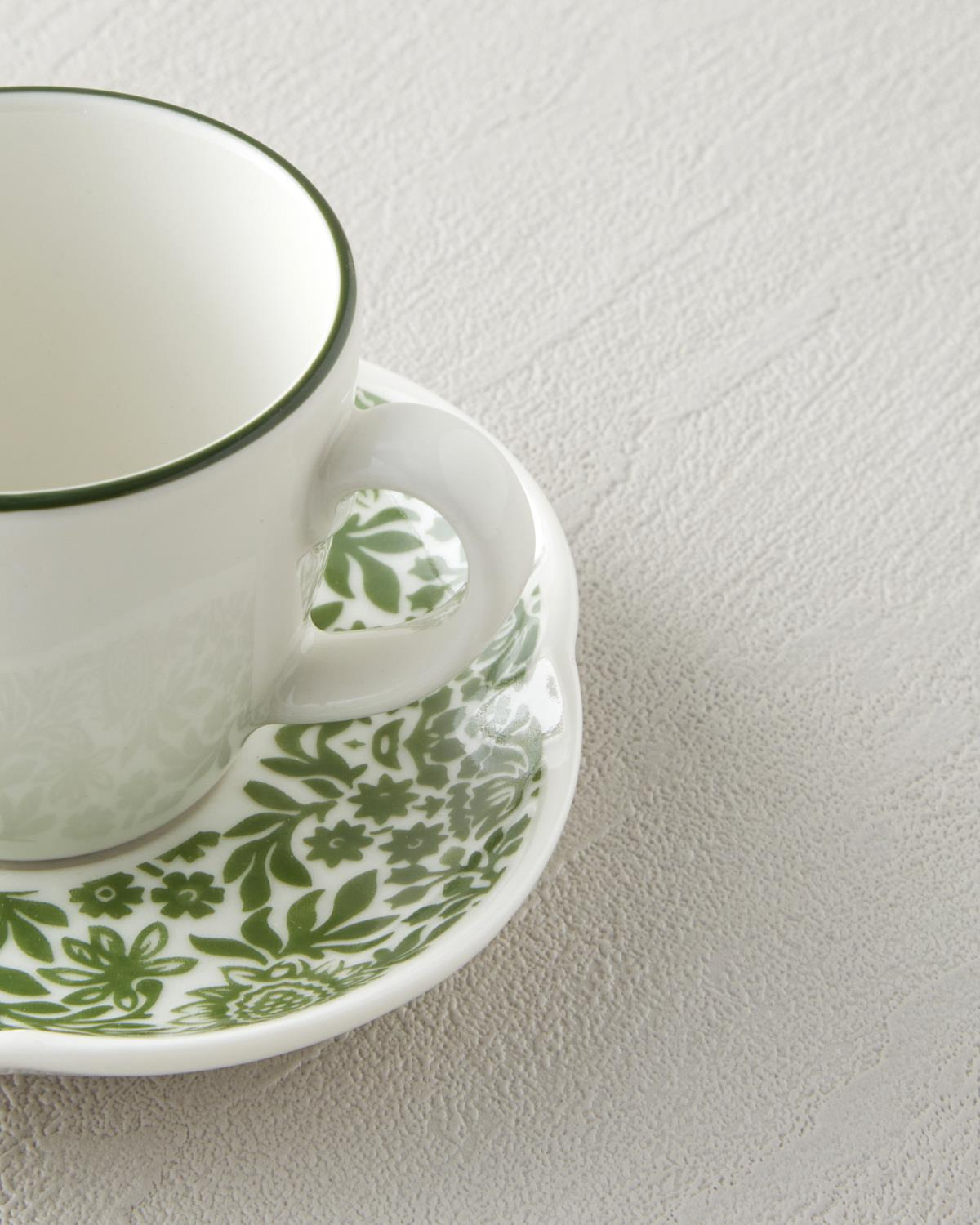 Petal Haven Bone Porselen 4 Parça 2 Kişilik Kahve Fincan Takımı 90 ml Yeşil
