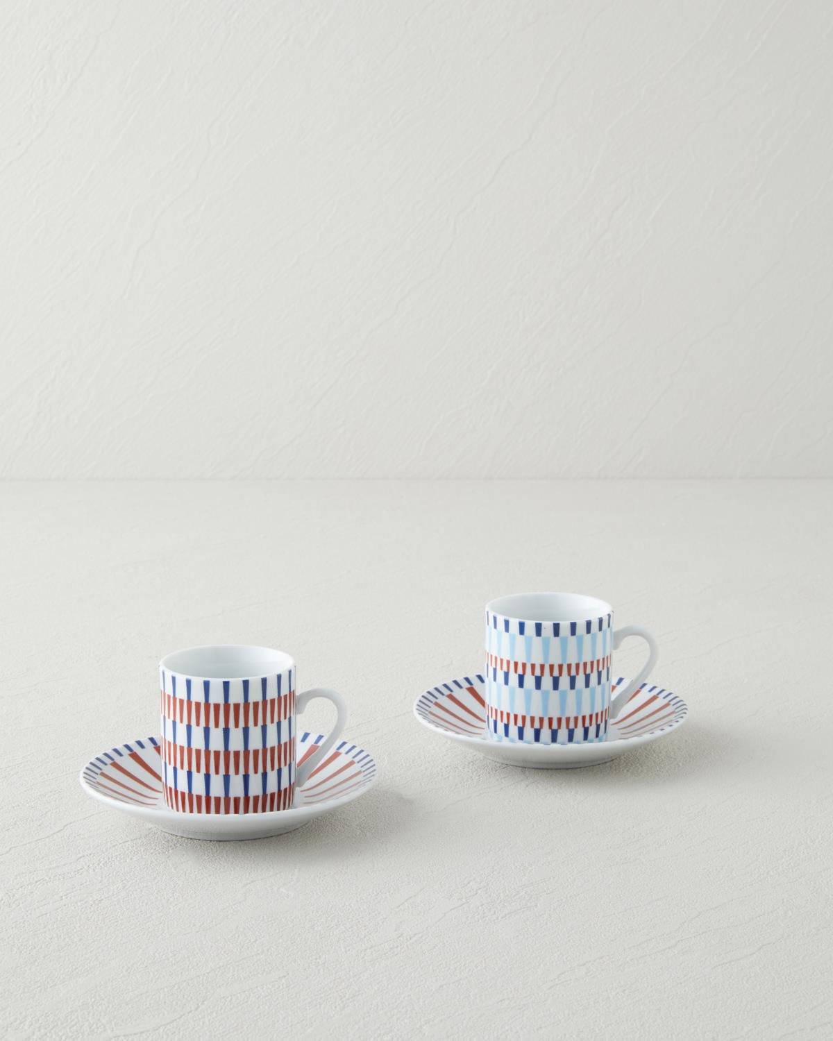 Pico Porselen 4 Parça 2 Kişilik Kahve Fincan Takımı 80 ml Lacivert-Kırmızı