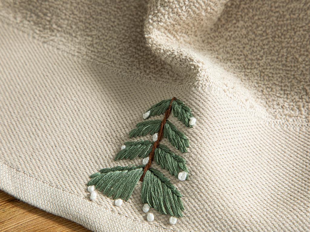 Pine Pamuklu Nakışlı El Havlusu Bej