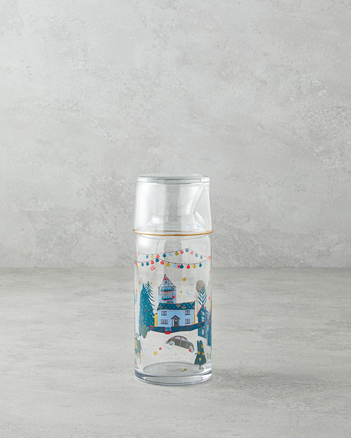 Pine Pot Cam Başucu Sürahi 700 Ml + 220 Ml Kırmızı - Yeşil