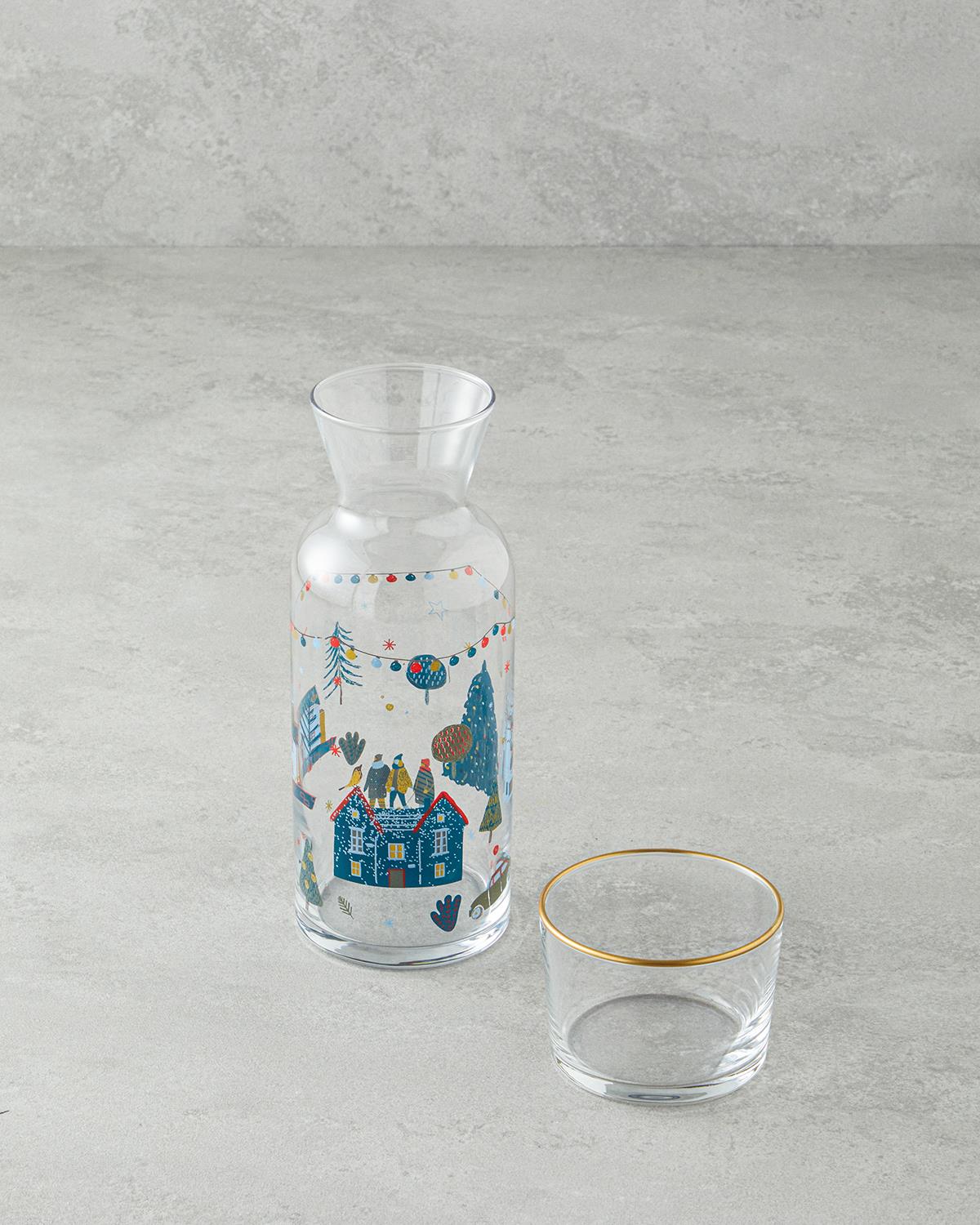 Pine Pot Cam Başucu Sürahi 700 Ml + 220 Ml Kırmızı - Yeşil