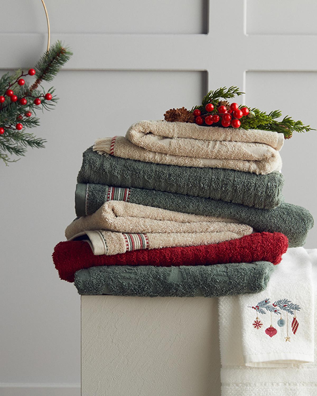 Piny Pamuklu Jakarlı Yüz Havlusu Yeşil