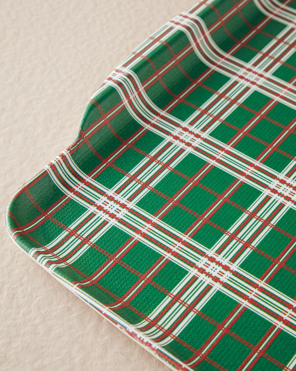 Plaid Lines Melamin Kaydırmaz Tepsi Yeşil