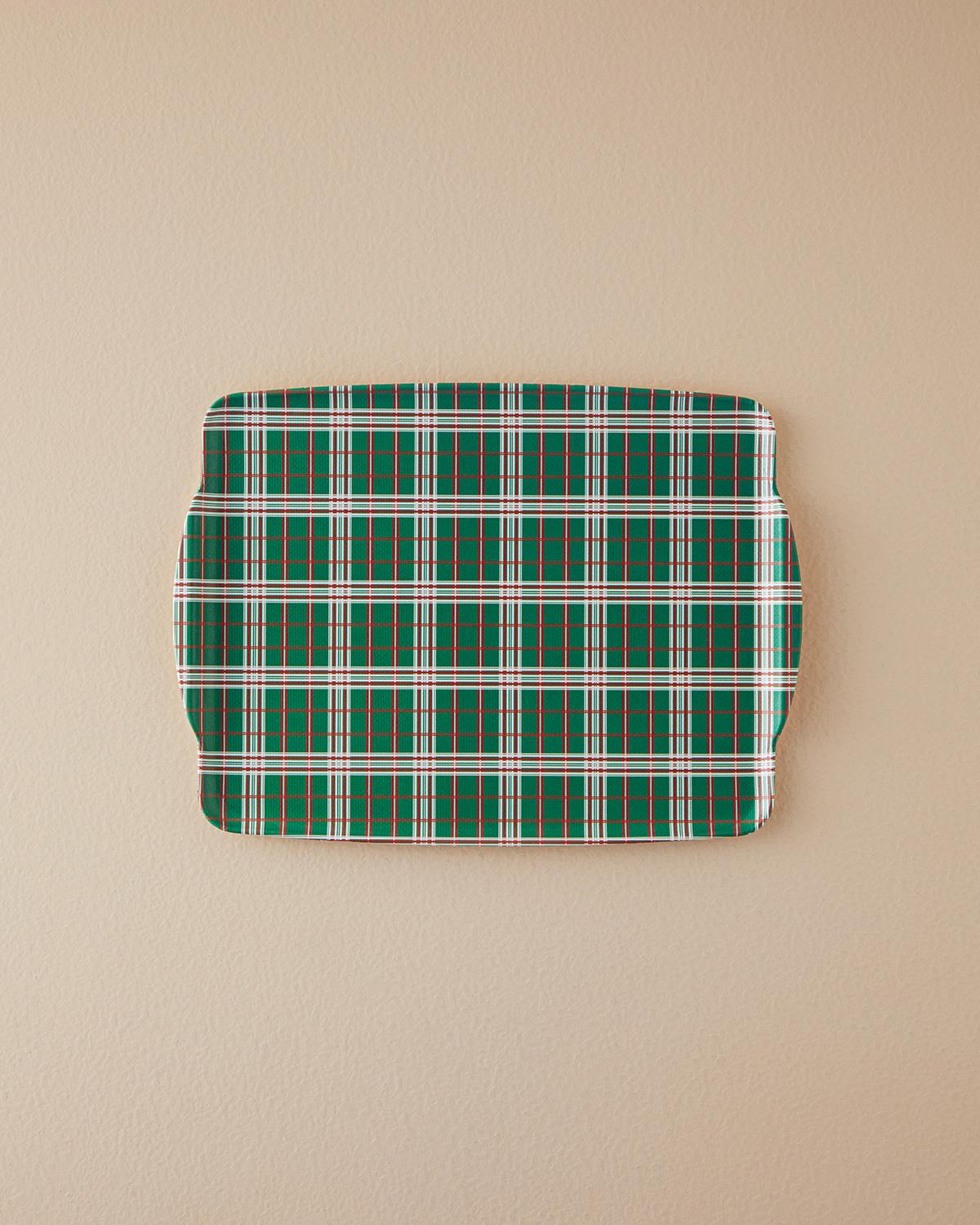Plaid Lines Melamin Kaydırmaz Tepsi Yeşil