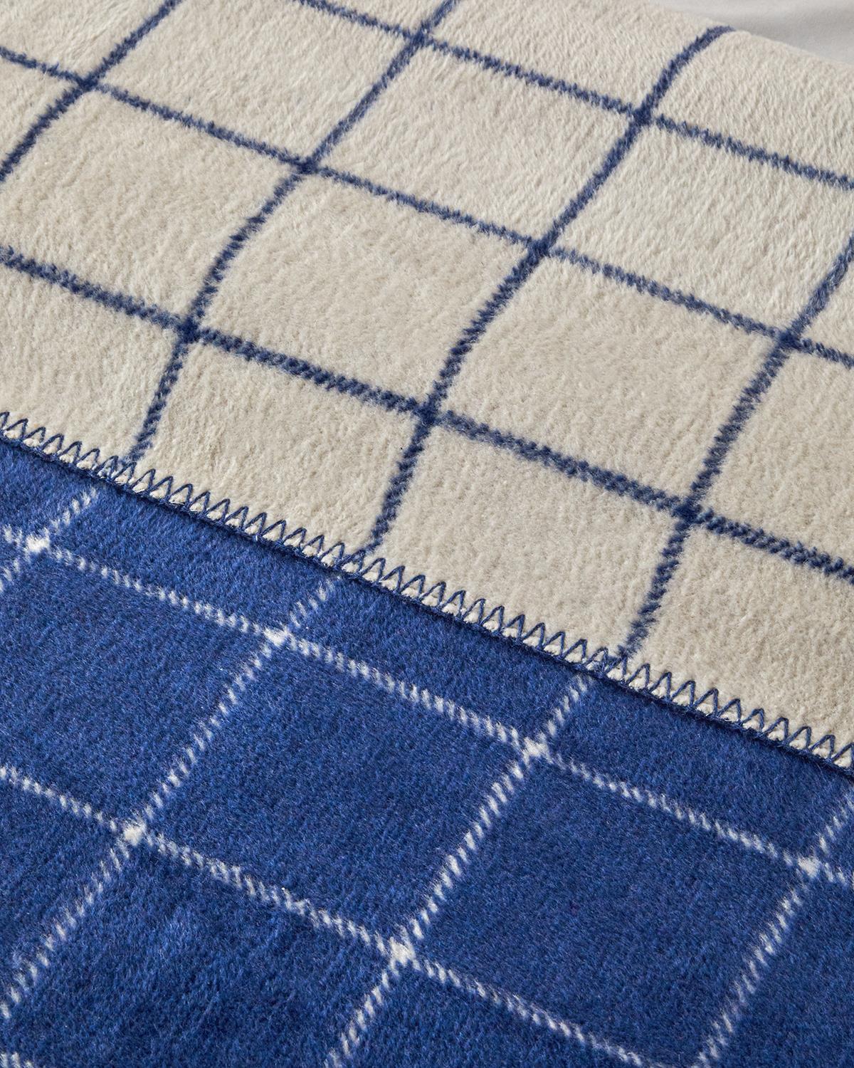 Plain Check Pamuklu Çift Kişilik Battaniye 200x220 cm Lacivert - Krem