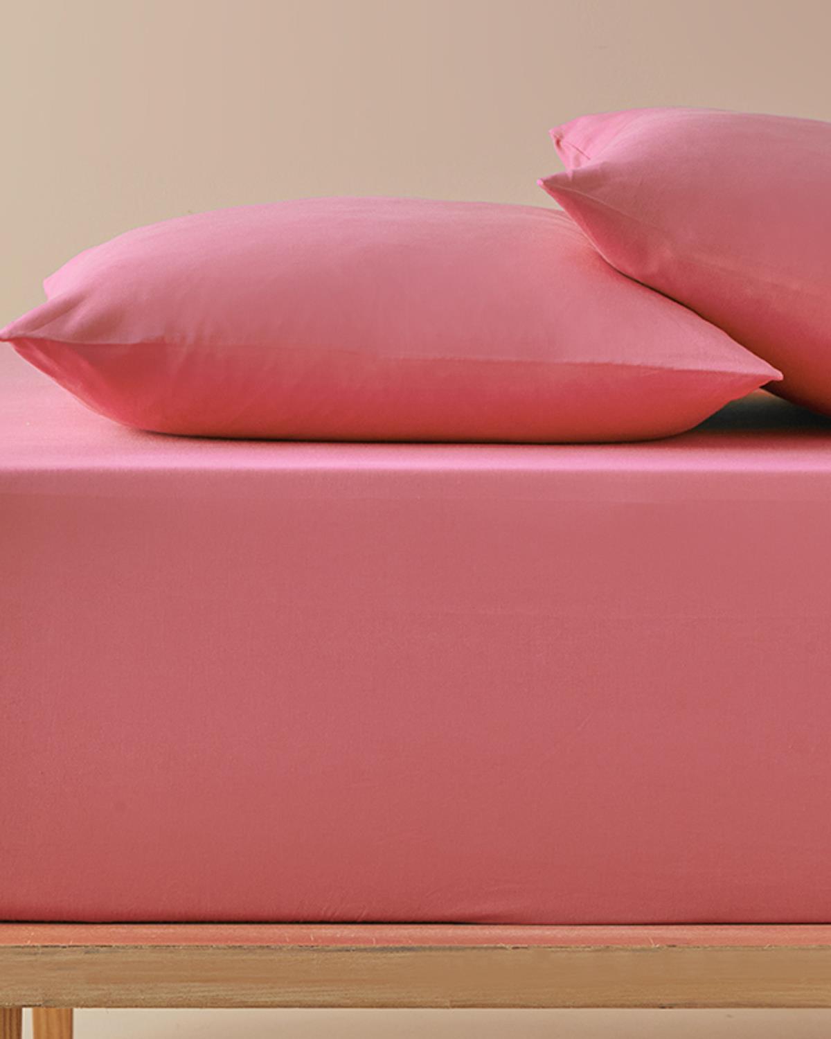 Plain King Size Lastikli Çarşaf Takımı Şeftali
