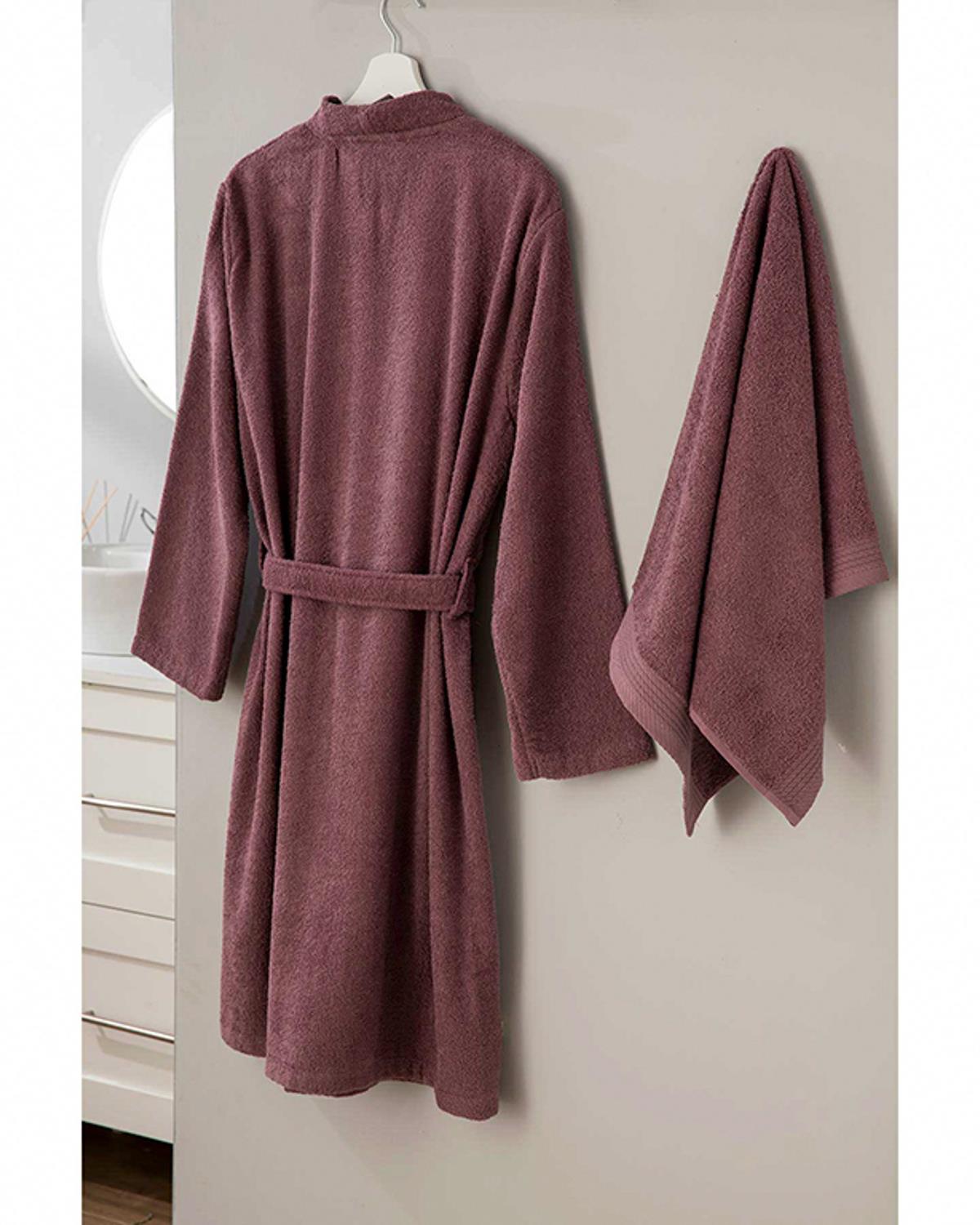 Plain Pamuklu 2'li Bornoz Seti S-M Gül Kurusu