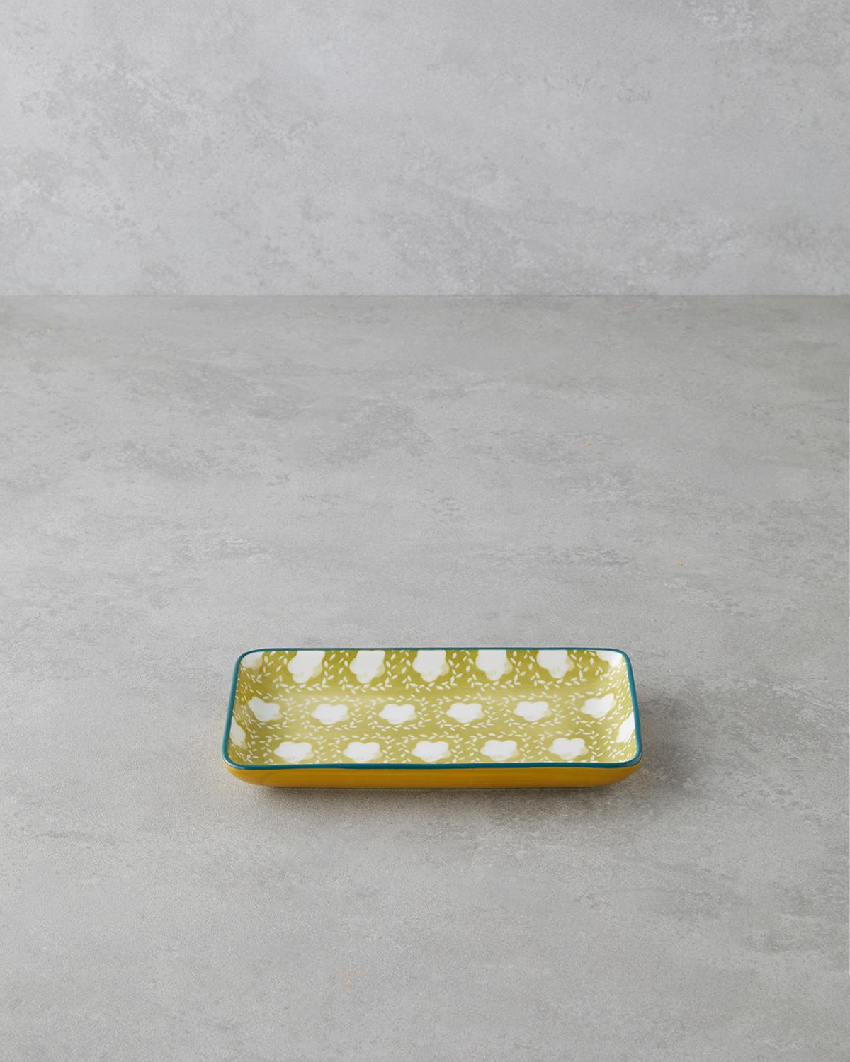 Plantopia Porselen Kayık Tabak 17x10 cm Sarı-Yeşil