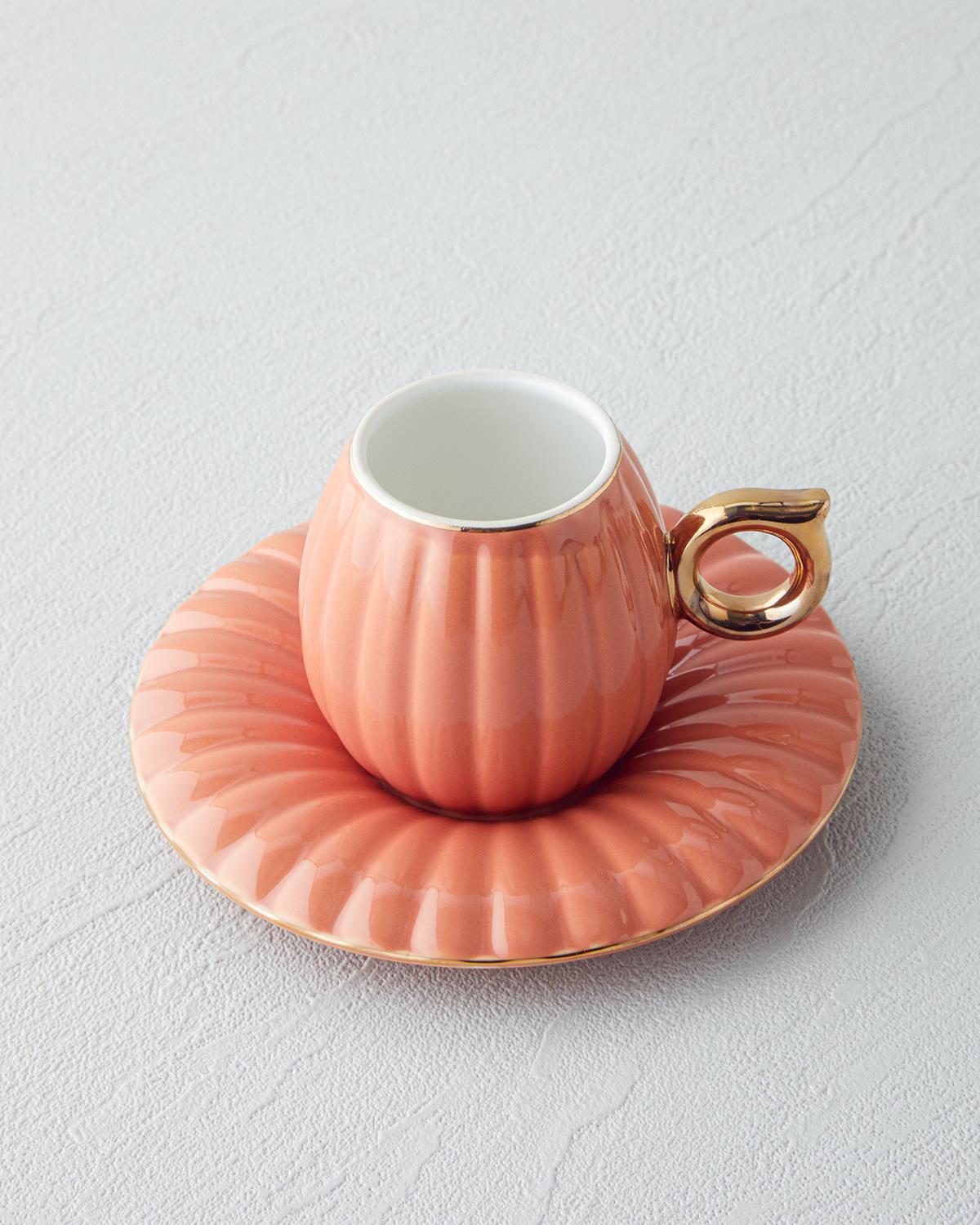 Polka New Bone China 4 Parça 2 Kişilik Kahve Fincan Takımı Terracotta