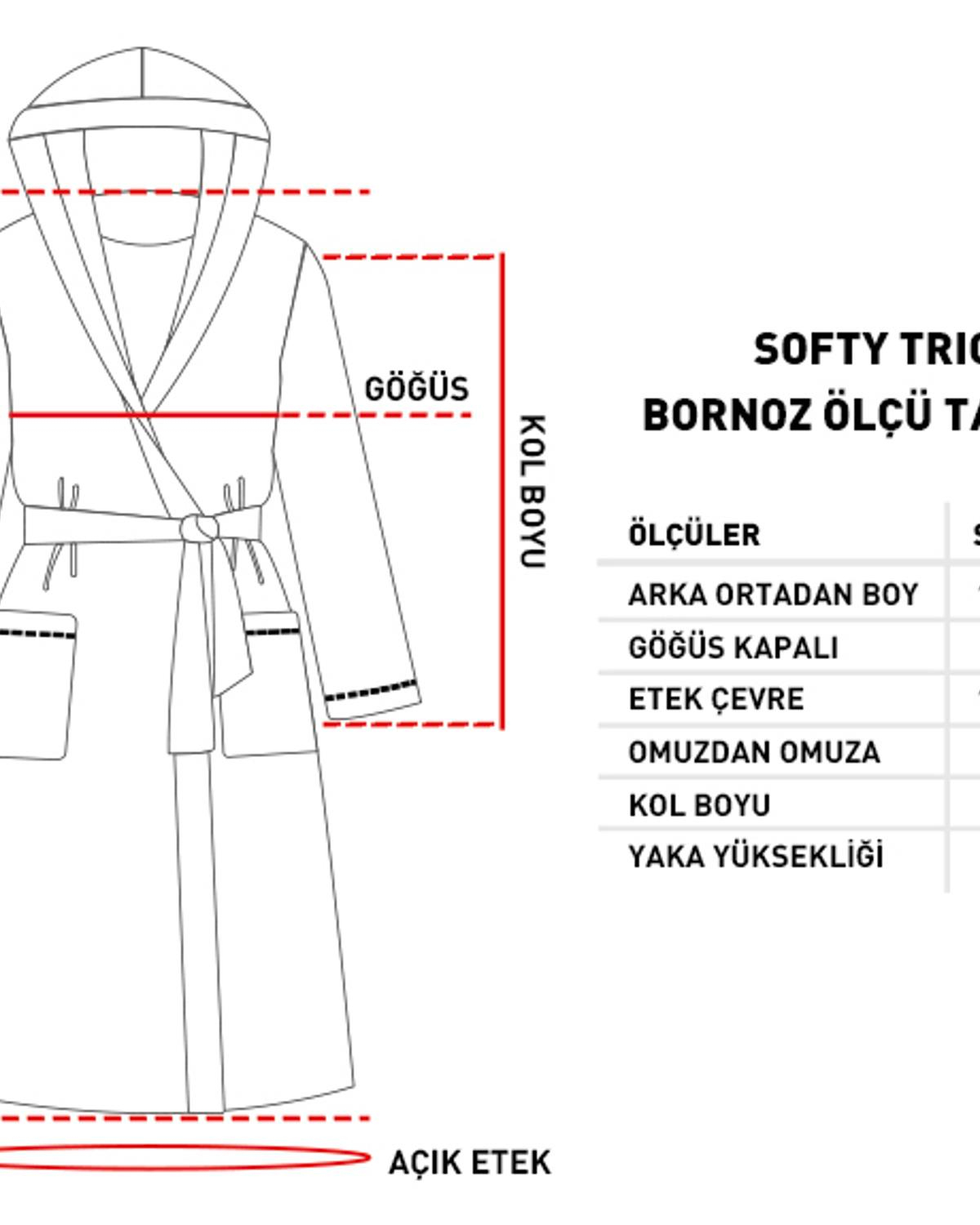 Premium Kadife %100 Pamuklu Biyeli Bornoz Beyaz - Gri