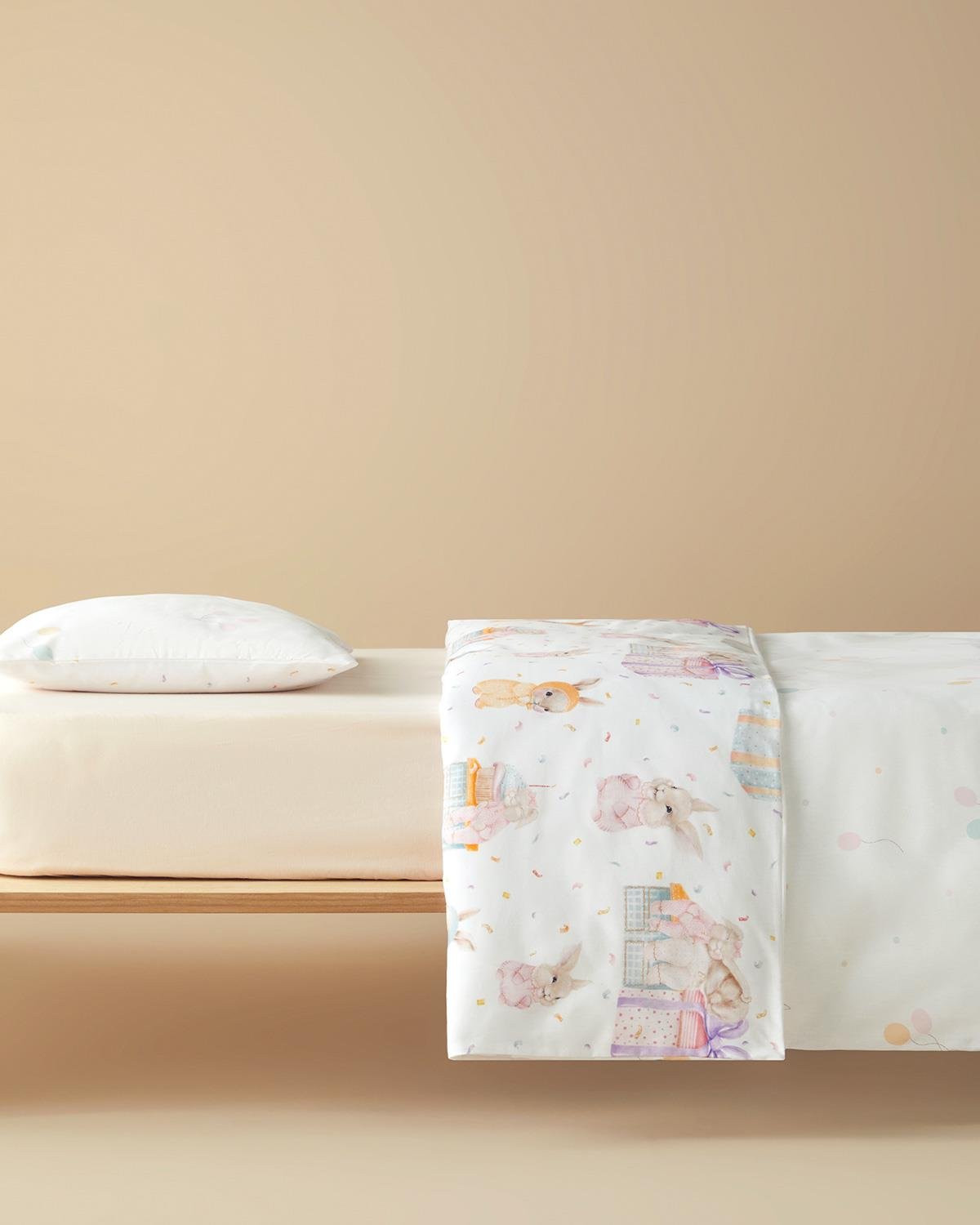 Pretty Bunny Pamuklu Bebe Nevresim Takımı 100x150 cm Pudra
