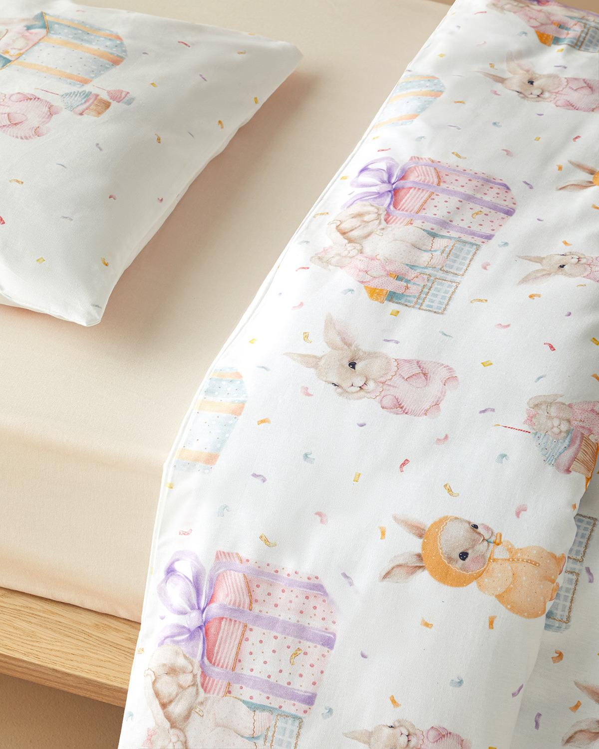 Pretty Bunny Pamuklu Bebe Nevresim Takımı 100x150 cm Pudra