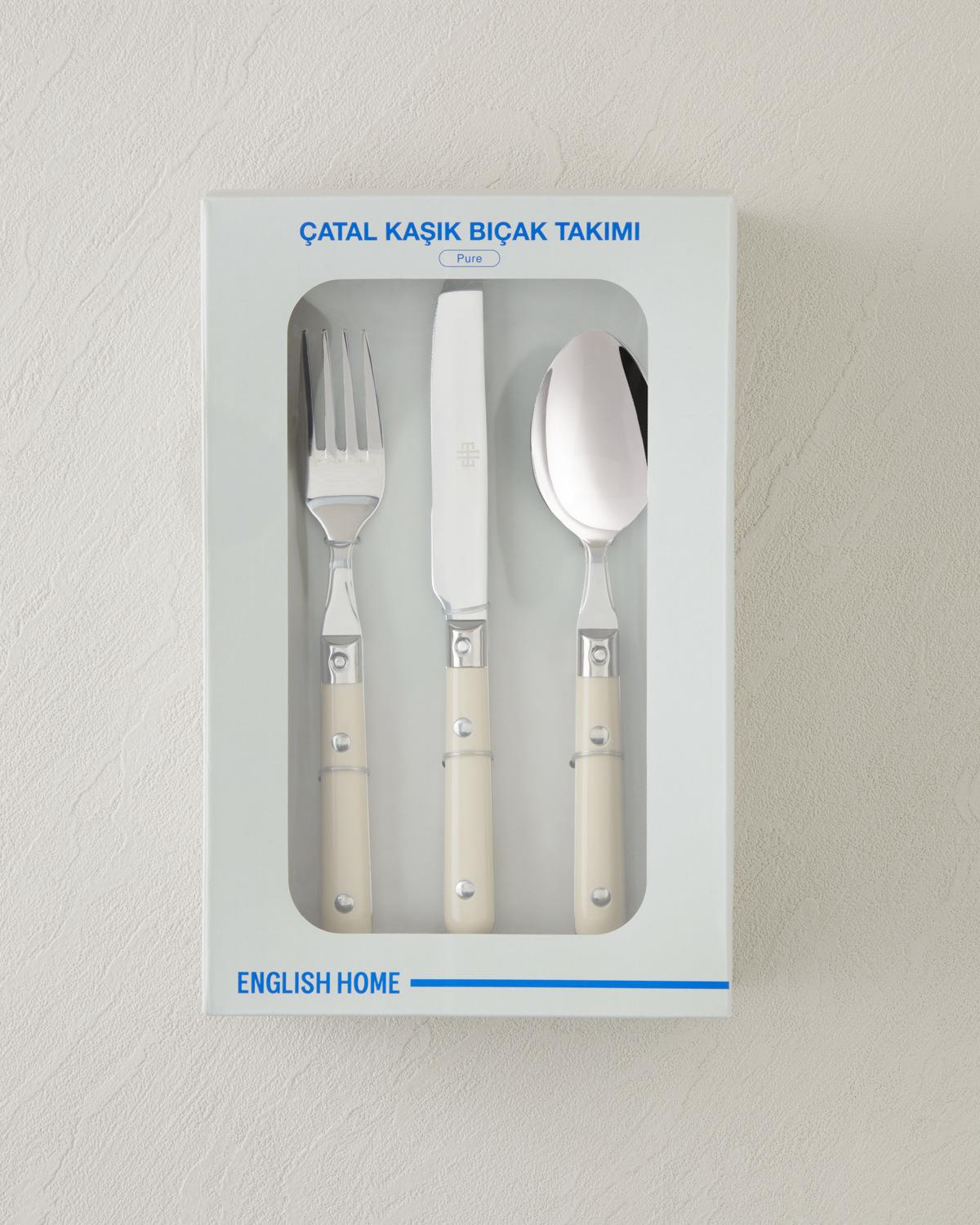 Pure Paslanmaz Çelik Çatal Kaşık Bıçak Tk. 18 Parça 6 Kişilik Krem