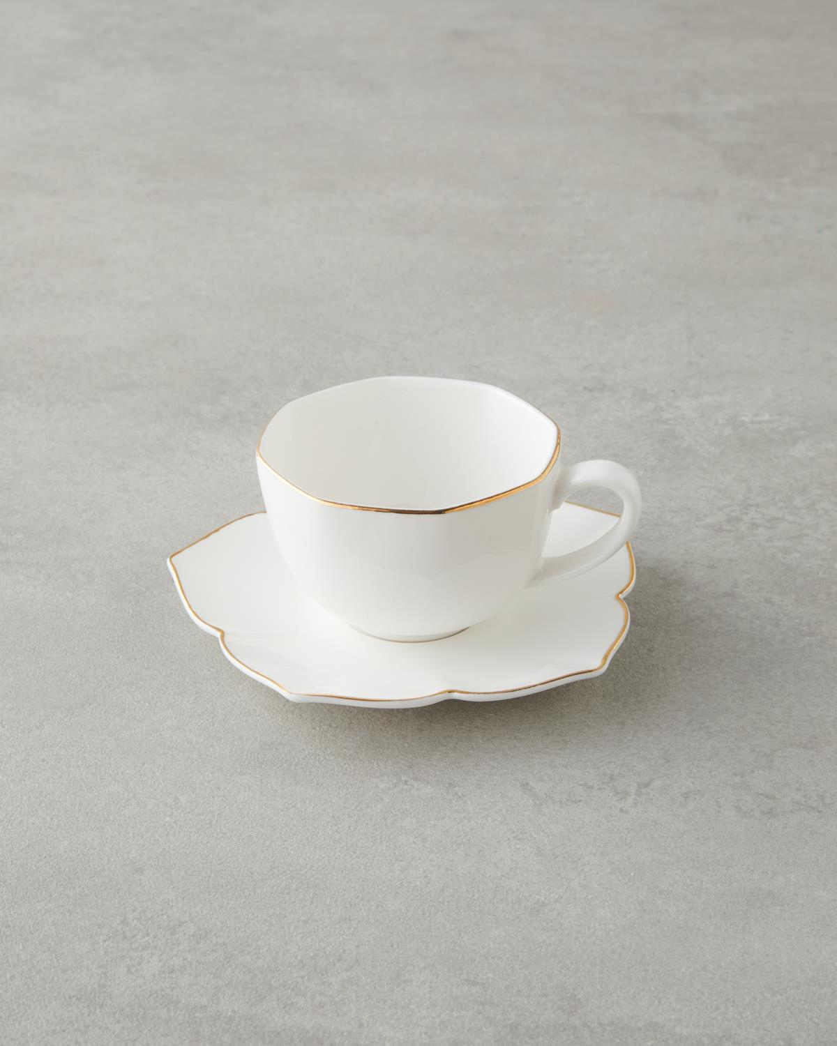 Pure Poem New Bone China 4 Parça 2 Kişilik Kahve Fincan Takımı 90 ml Beyaz-Gold