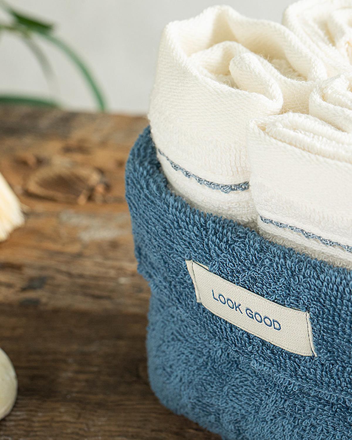 Quadro Pamuklu 4'lü El Havlusu Seti Kobalt Mavi-Ekru