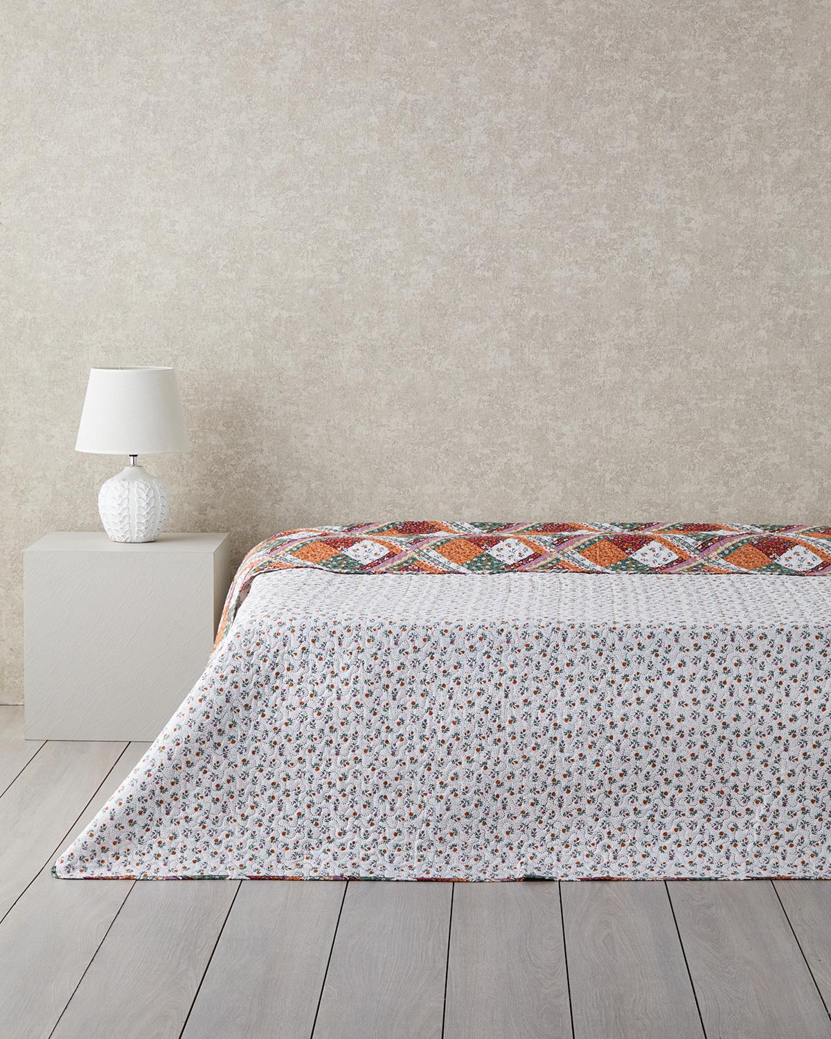 Quatro Patchwork Çift Kişilik Çok Amaçlı Örtü 200x220 cm Terracotta
