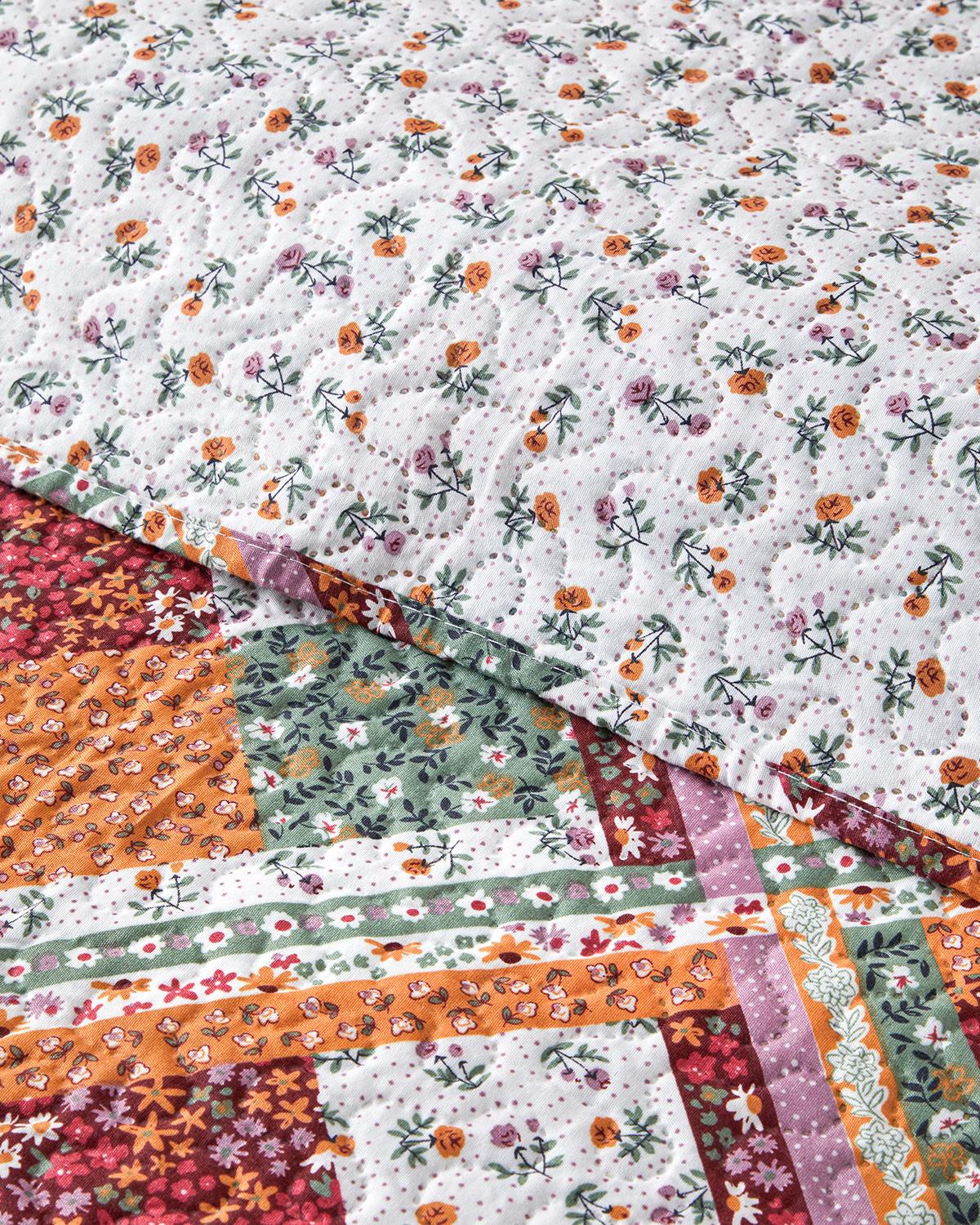 Quatro Patchwork Çift Kişilik Çok Amaçlı Örtü 200x220 cm Terracotta