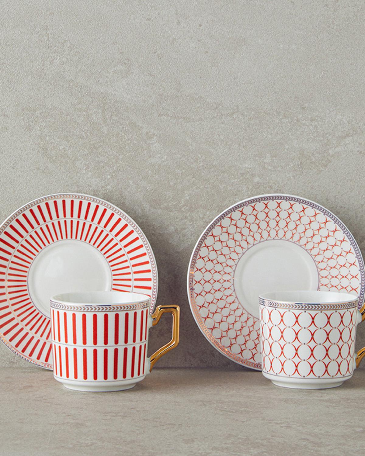 Rabecca New Bone China 4 Parça 2 Kişilik Kahve Fincan Takımı Kırmızı