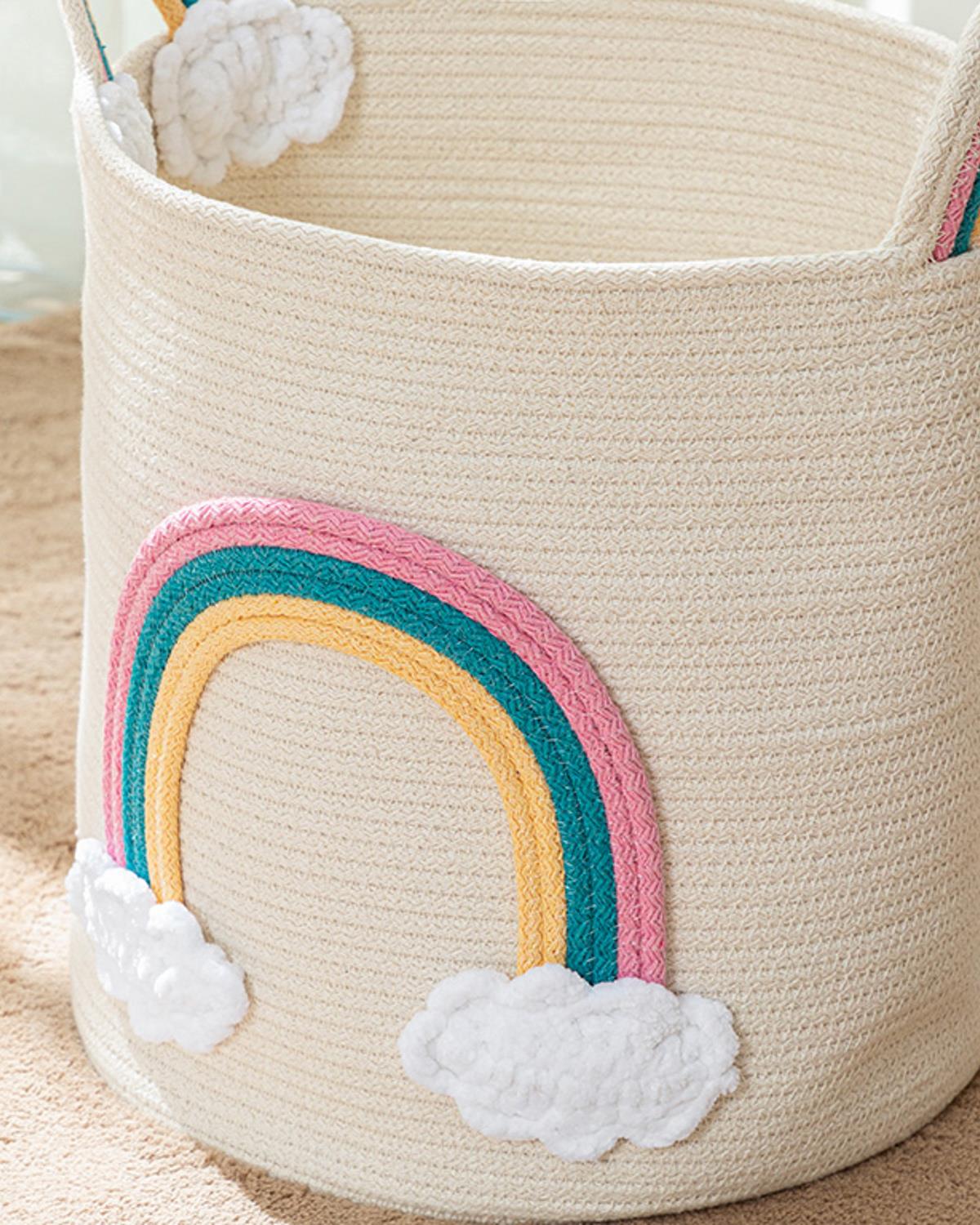 Rainbow Örgü Pamuk Oyuncak Sepeti Ekru