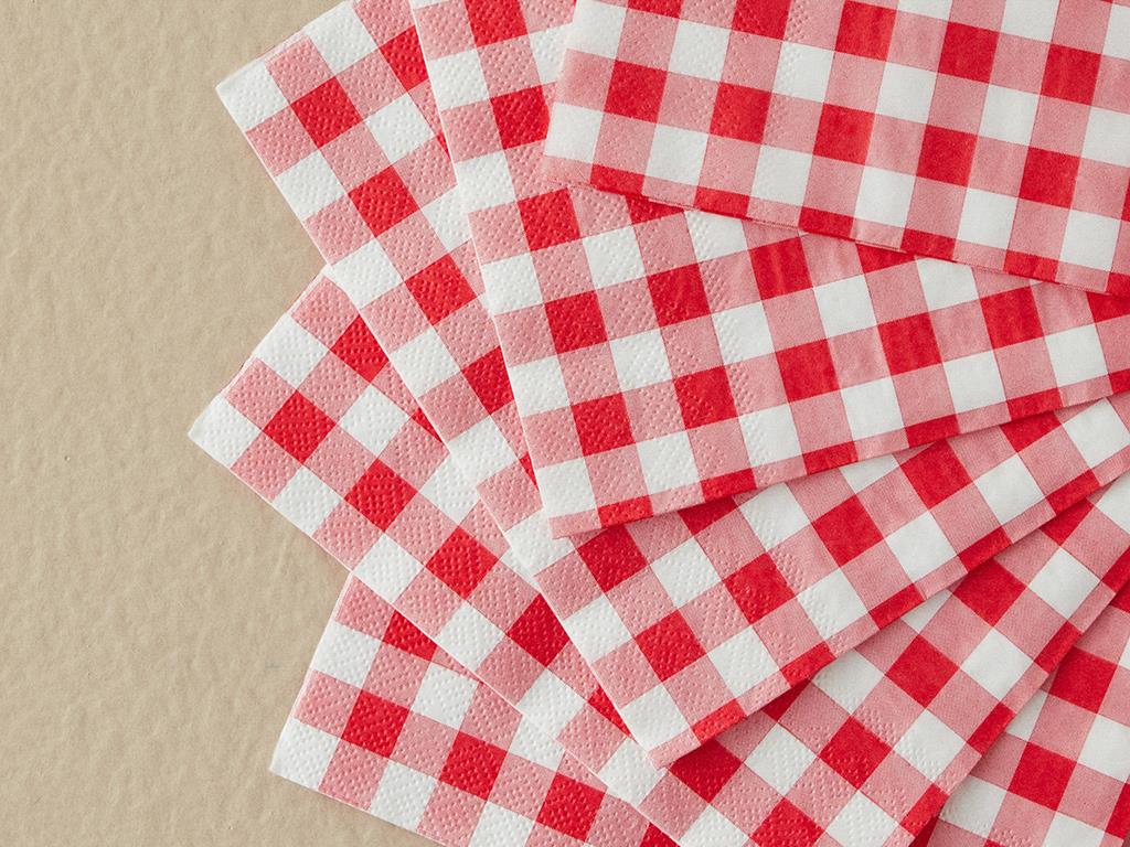 Red Plaid Kağıt 20'li Kağıt Peçete Kırmızı
