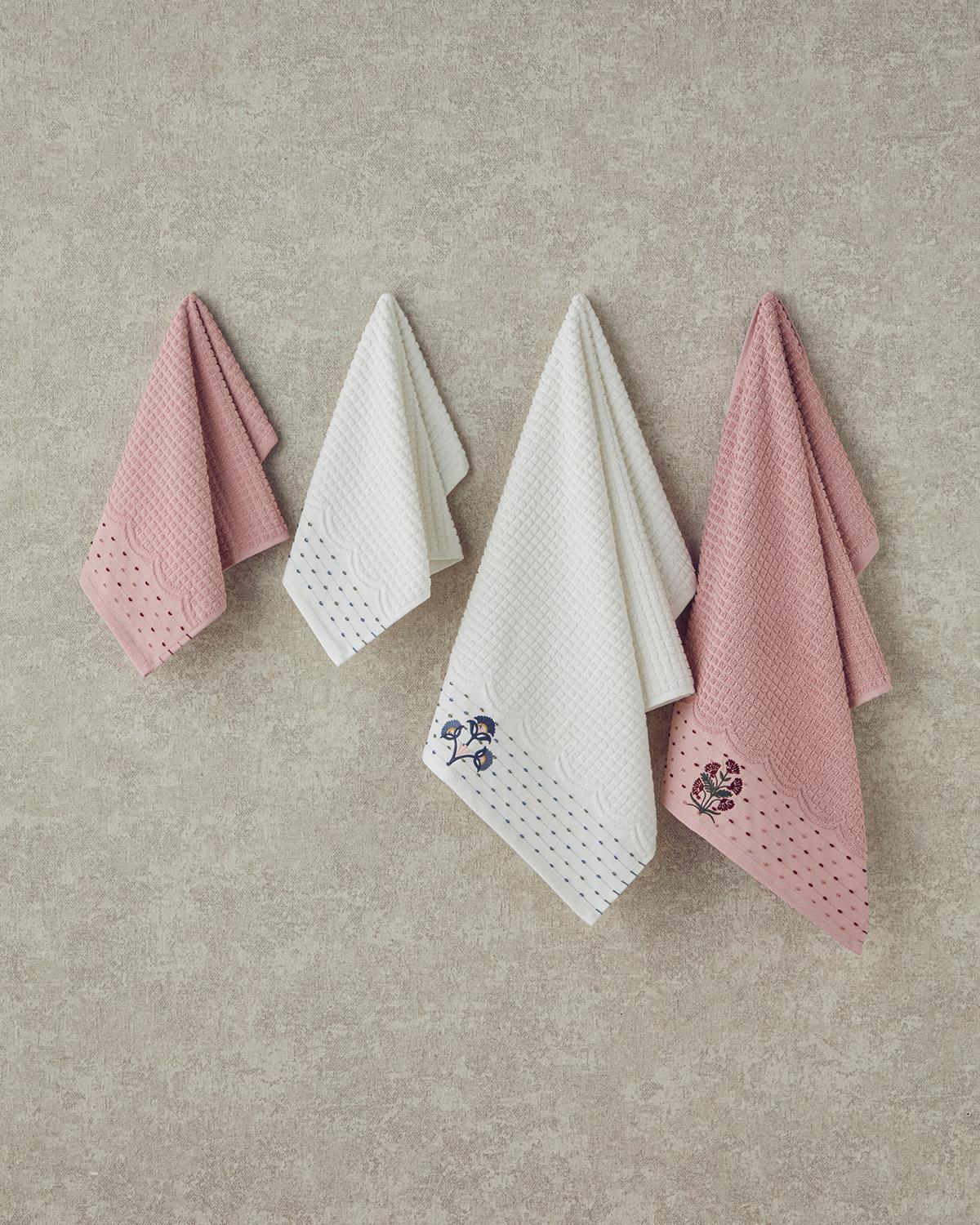 Retro Bloom Pamuklu Nakışlı Yüz Havlusu 50x80 cm Pembe