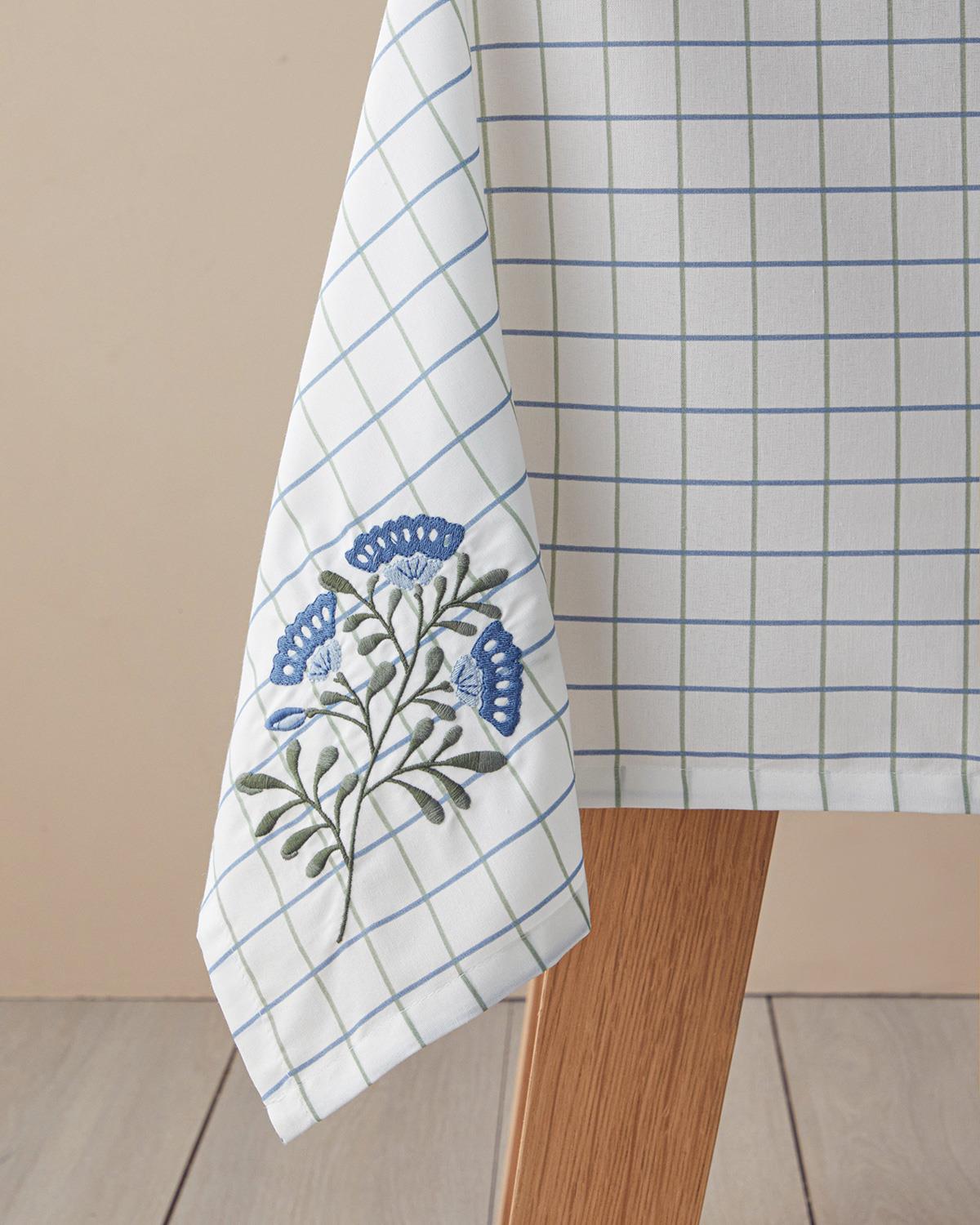 Retro Chic Polycotton Masa Örtüsü 150x200 cm Beyaz - Mavi