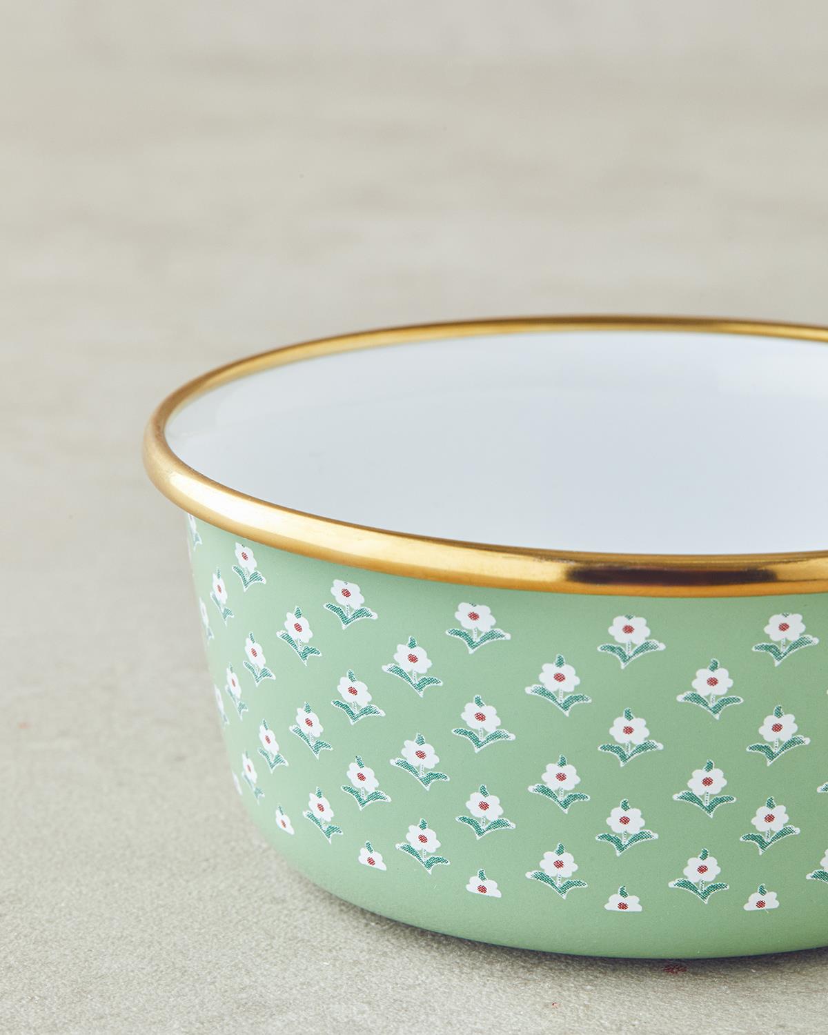 Retro Floral Emaye Kase 12 cm Yeşil
