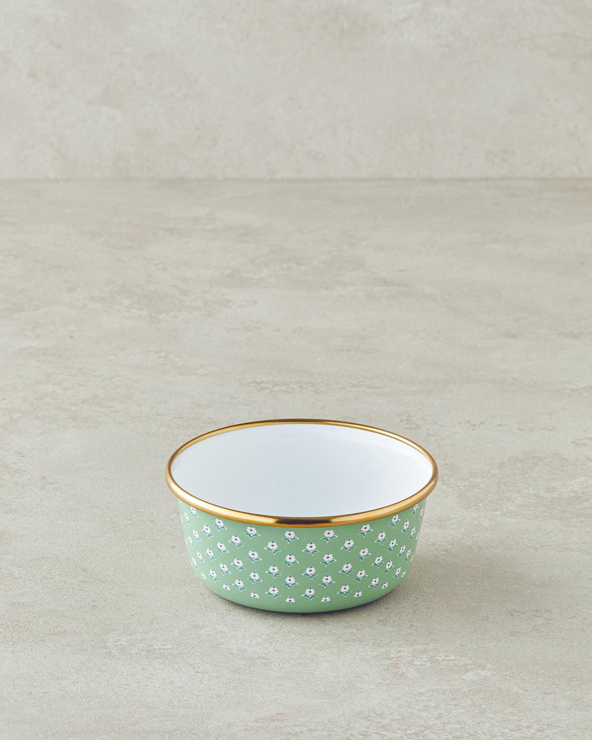 Retro Floral Emaye Kase 12 cm Yeşil
