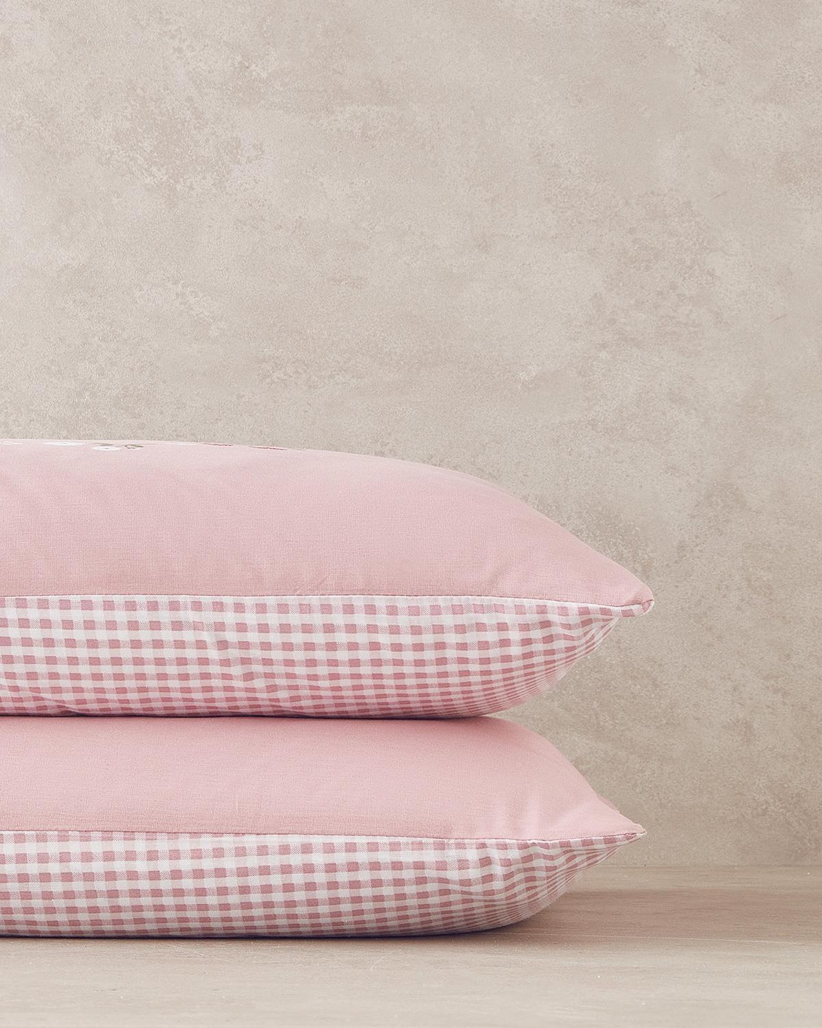 Retro Flower Pamuklu 2'li Yastık Kılıfı 50x70 cm Pembe