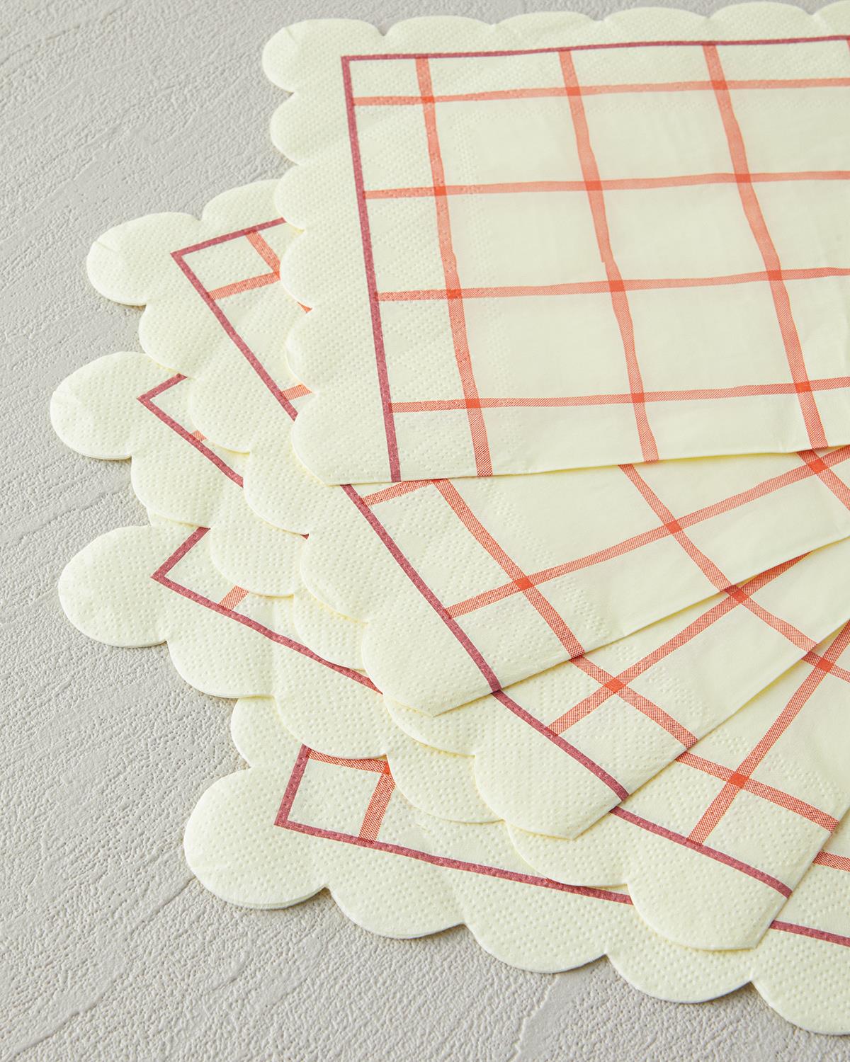 Retro Gingham Kağıt 20'li Kağıt Peçete 33x33 cm Krem