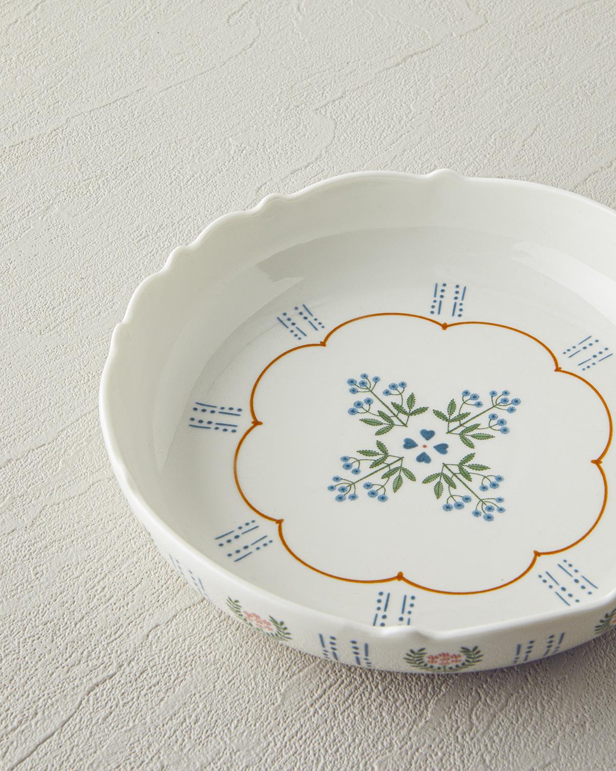 Retro Paisley New Bone China Çukur Tabak 19 cm Beyaz - Mavi