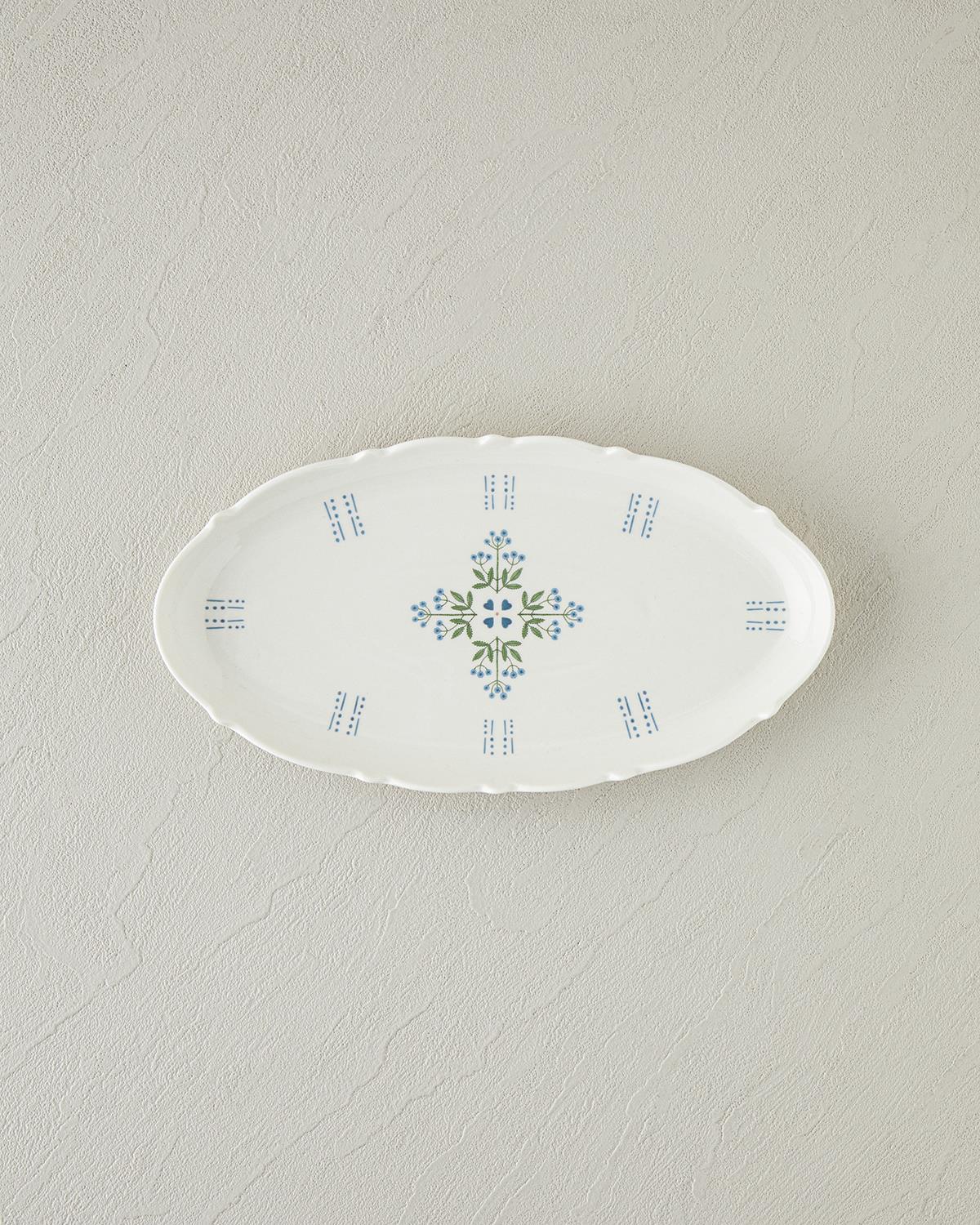 Retro Paisley New Bone China Kayık Tabak 26 cm Beyaz - Mavi