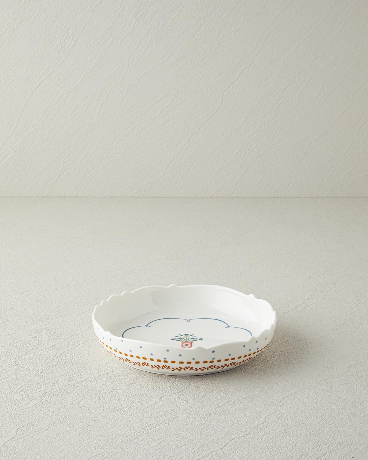 Retro Ruby New Bone China Çukur Tabak 19 cm Beyaz - Mavi