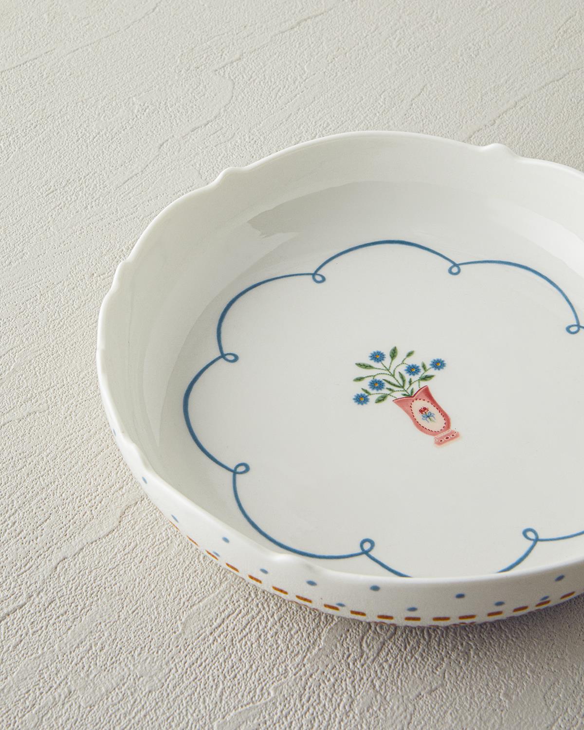 Retro Ruby New Bone China Çukur Tabak 19 cm Beyaz - Mavi