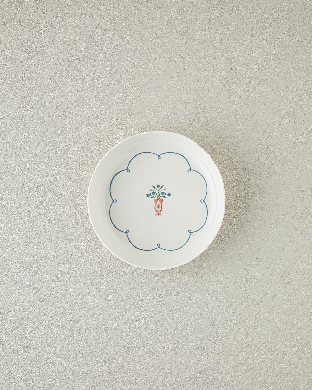 Retro Ruby New Bone China Çukur Tabak 19 cm Beyaz - Mavi