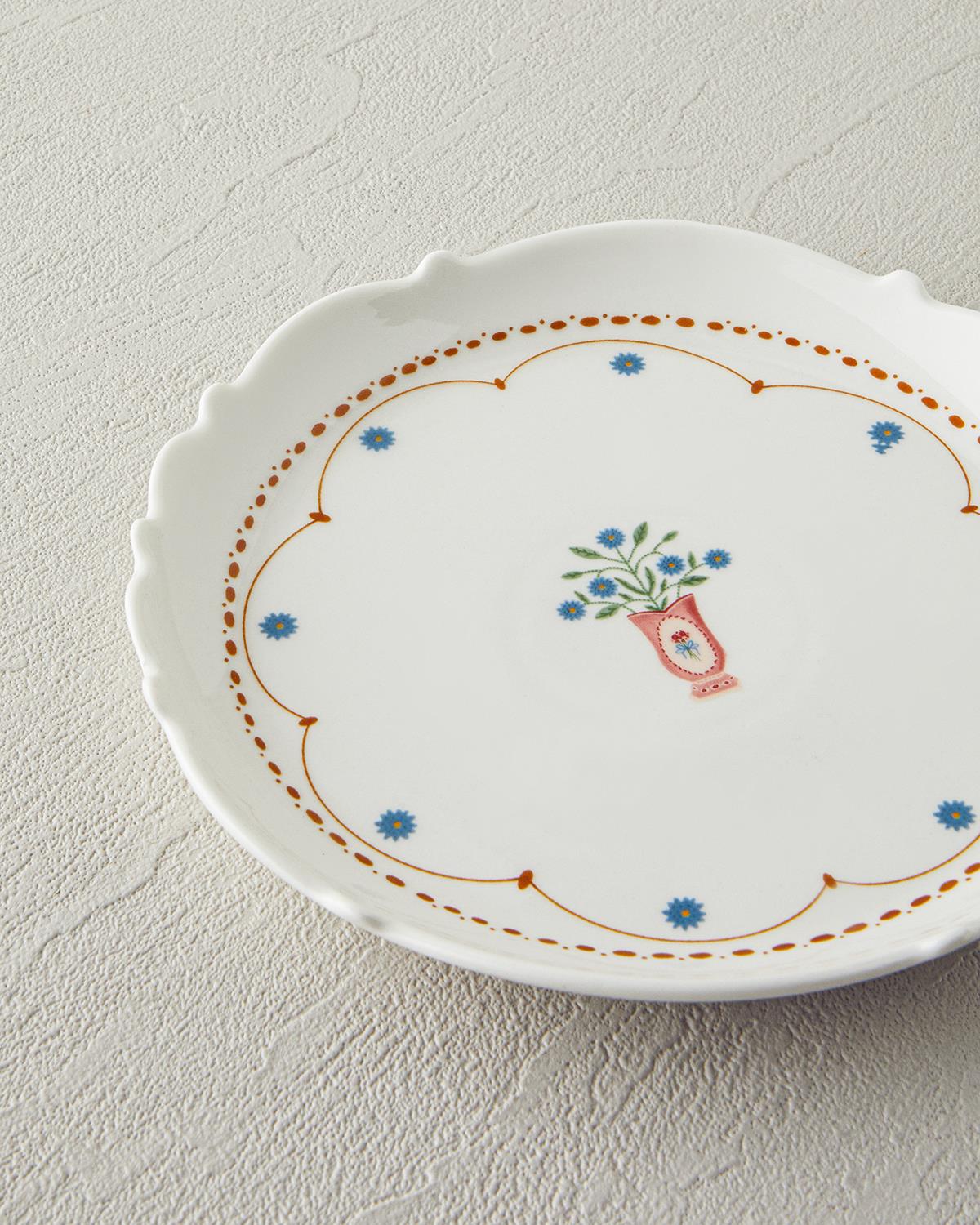 Retro Ruby New Bone China Pasta Tabağı 18 cm Beyaz - Mavi