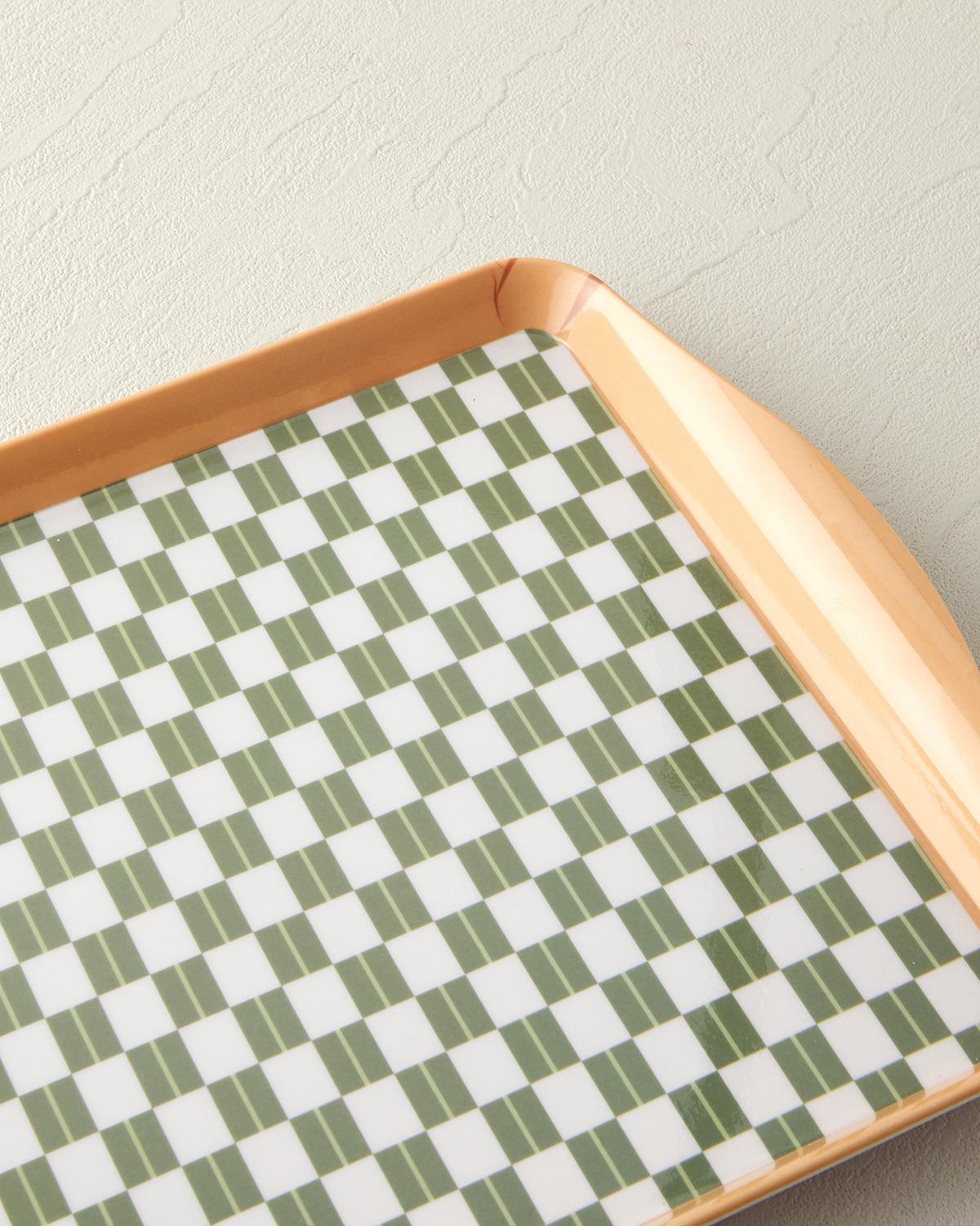 Retro Trellis Melamin Tepsi 24x39 Cm Yeşil