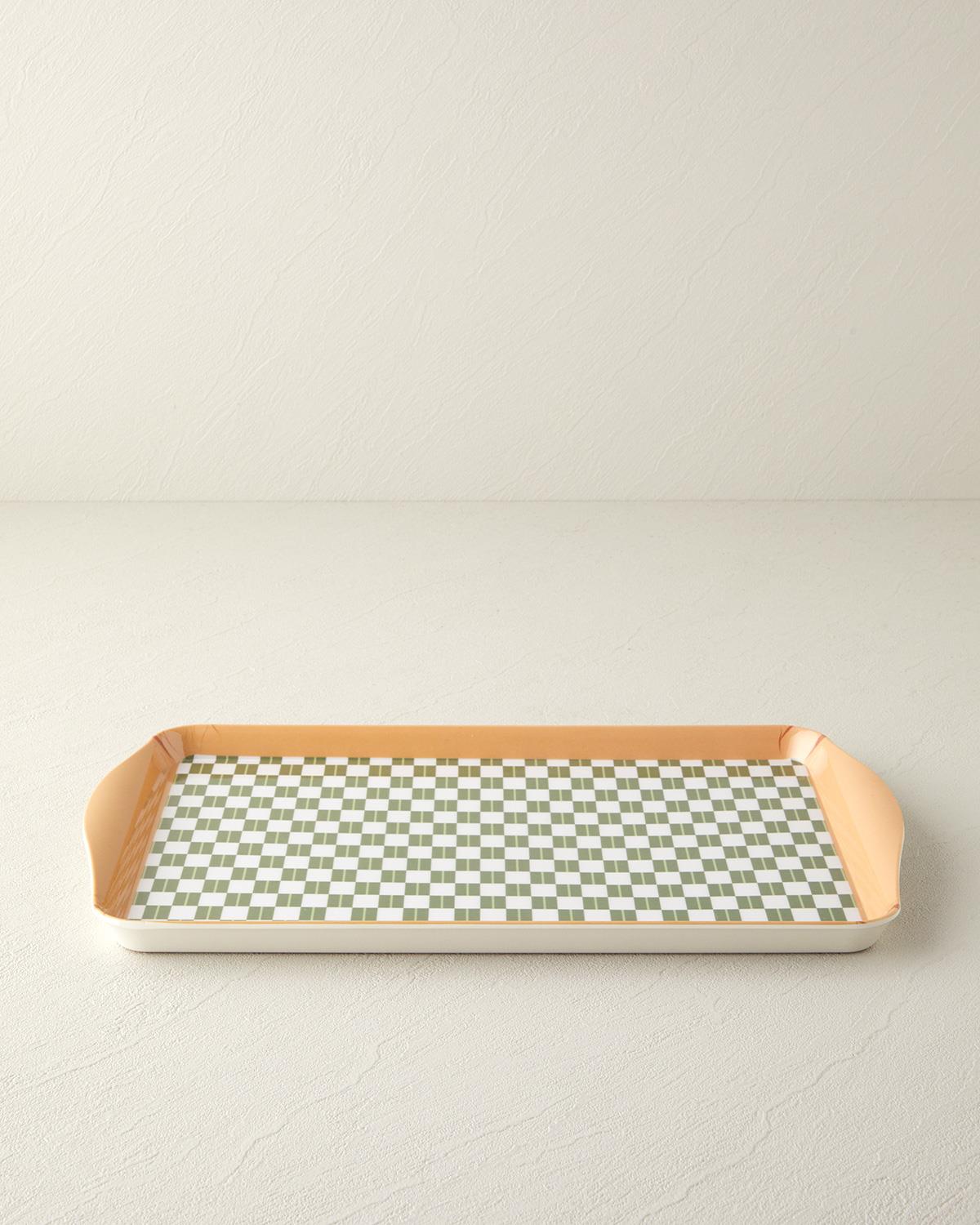 Retro Trellis Melamin Tepsi 24x39 Cm Yeşil