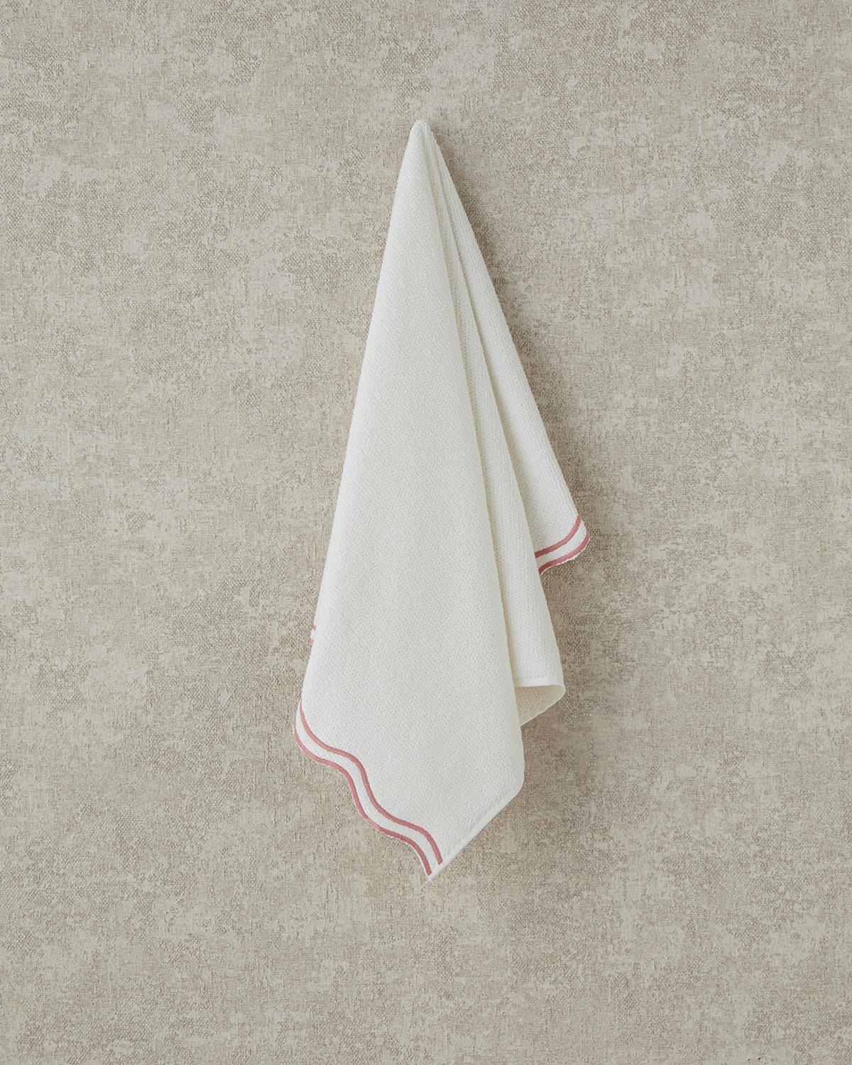 Retro Waves Pamuklu Nakışlı Yüz Havlusu 50x80 cm Ekru - Pembe