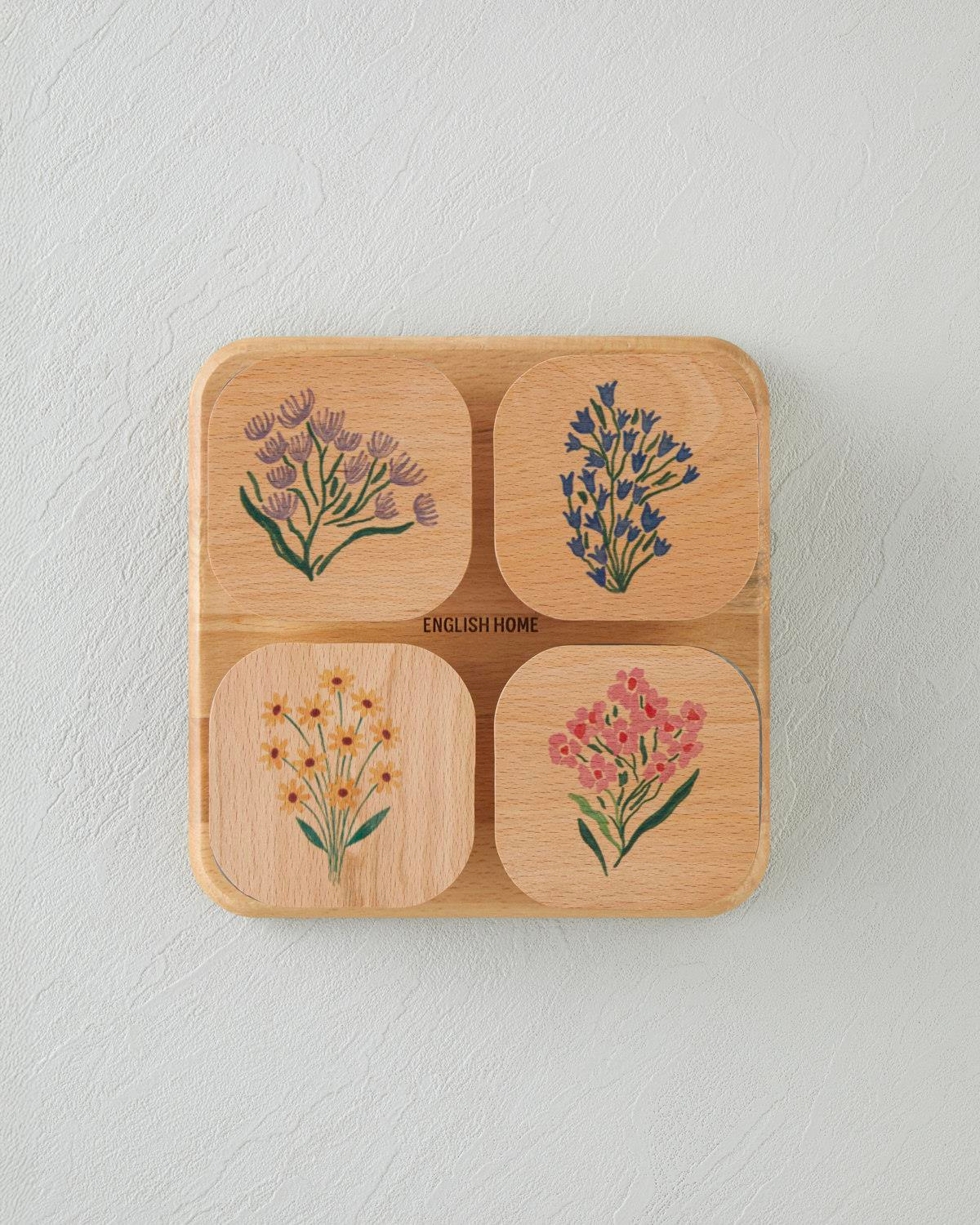 Ricco Cam Ahşap Kapaklı 4 Bölmeli Kahvaltılık 21x21 cm Renkli