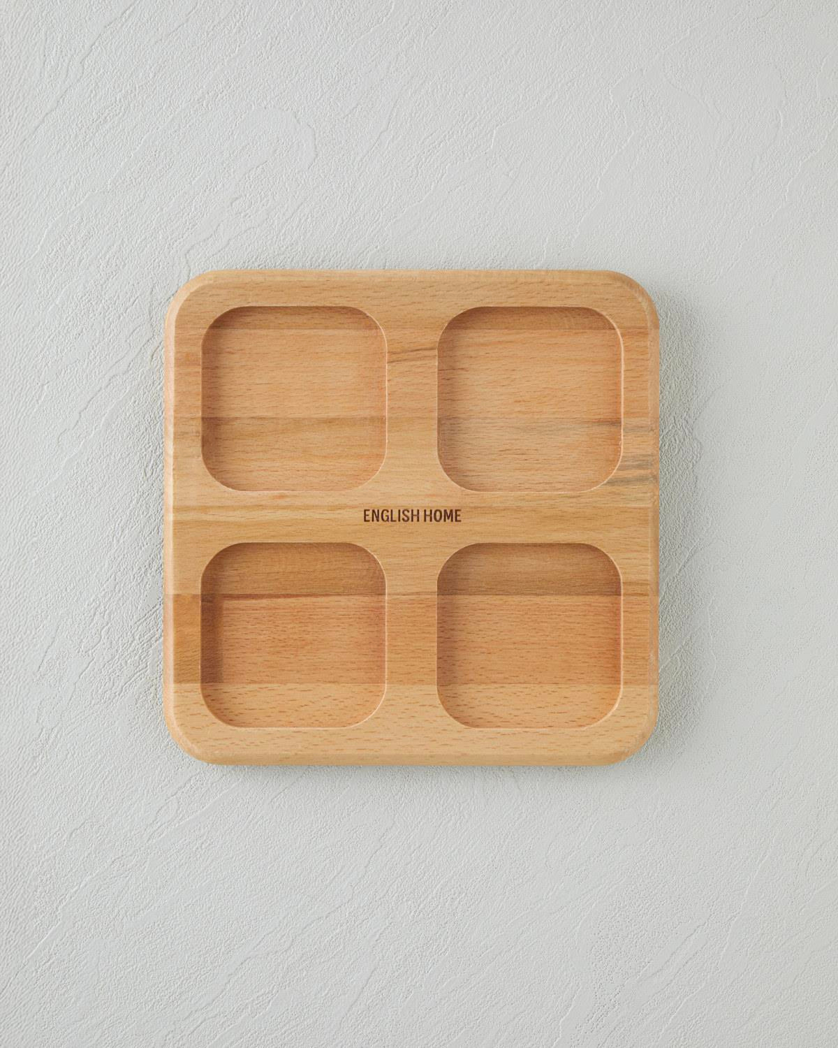 Ricco Cam Ahşap Kapaklı 4 Bölmeli Kahvaltılık 21x21 cm Renkli