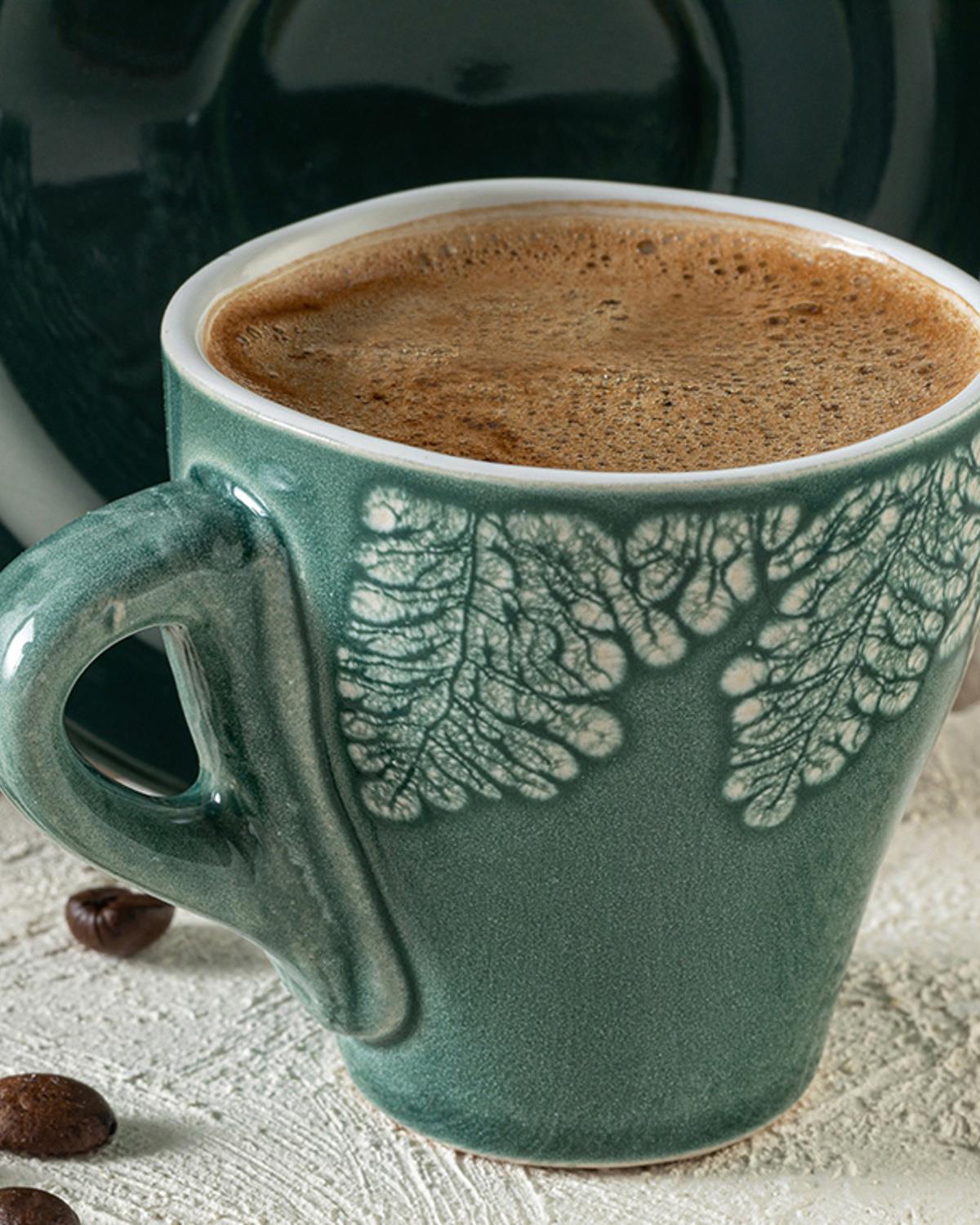 Rila Stoneware 4 Parça 2 Kişilik Kahve Fincan Takımı Bej - Yeşil