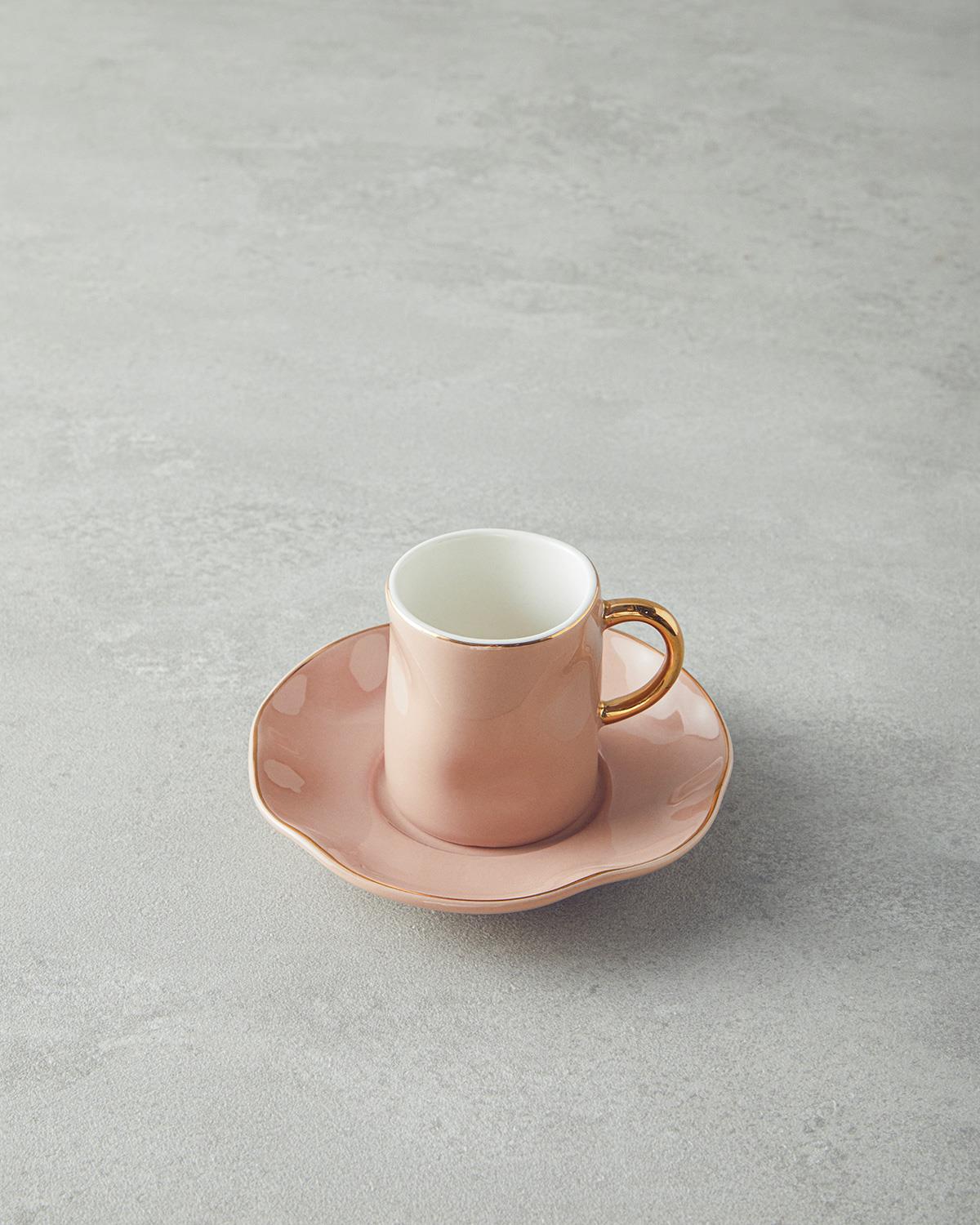 Rolly New Bone China 4 Parça 2 Kişilik Kahve Fincan Takımı Pudra