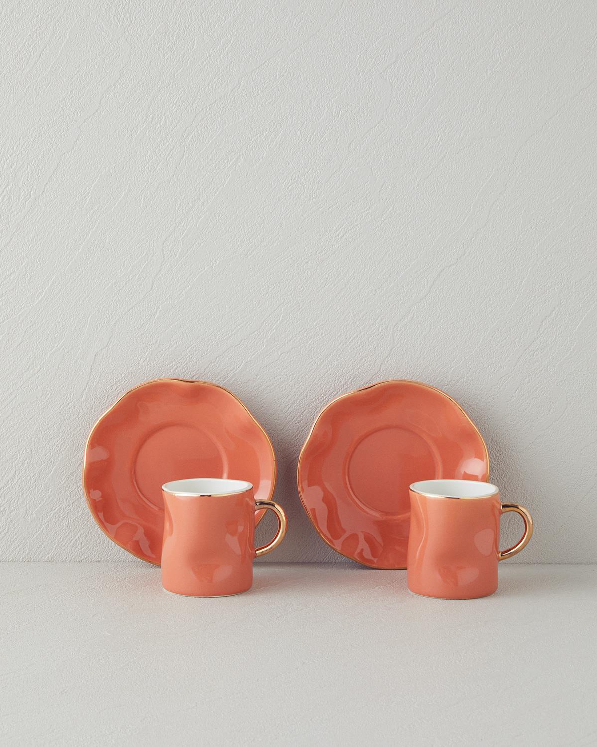 Rolly New Bone China 4 Parça 2 Kişilik Kahve Fincan Takımı Terracotta
