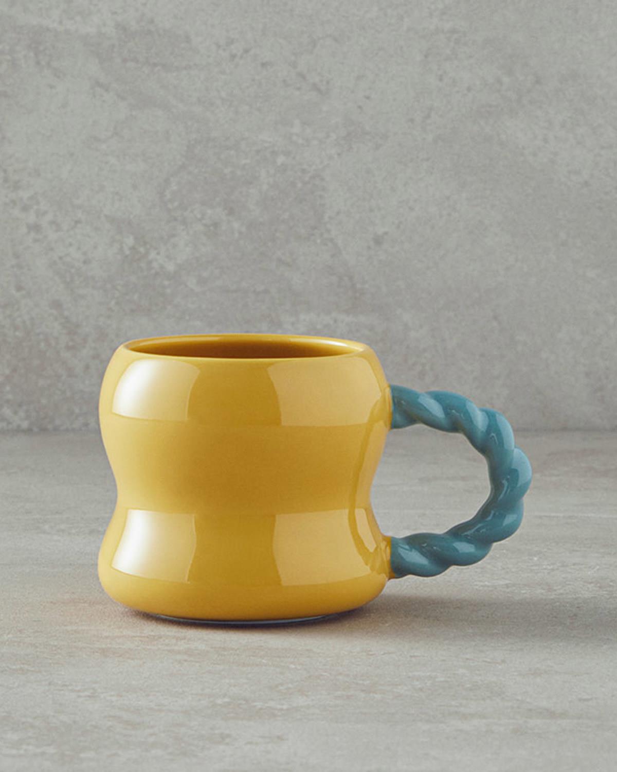 Rope New Bone China Kupa 400 ml Sarı-Yeşil