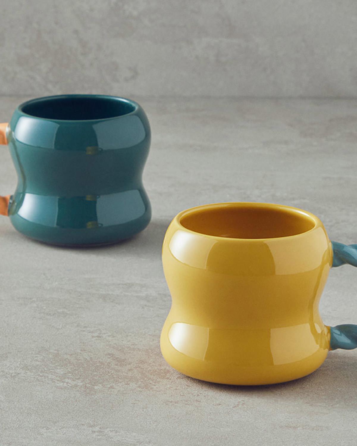 Rope New Bone China Kupa 400 ml Sarı-Yeşil