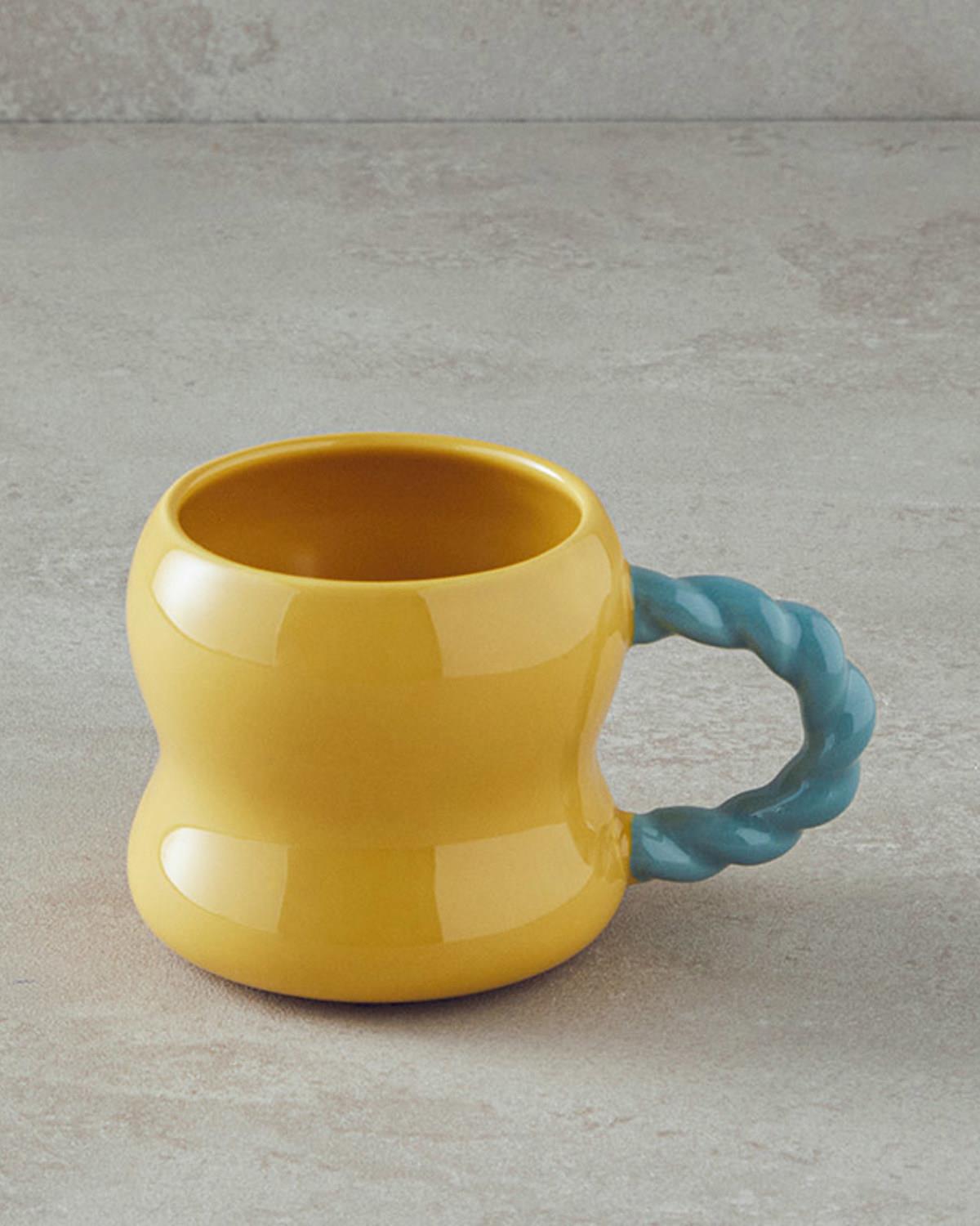 Rope New Bone China Kupa 400 ml Sarı-Yeşil